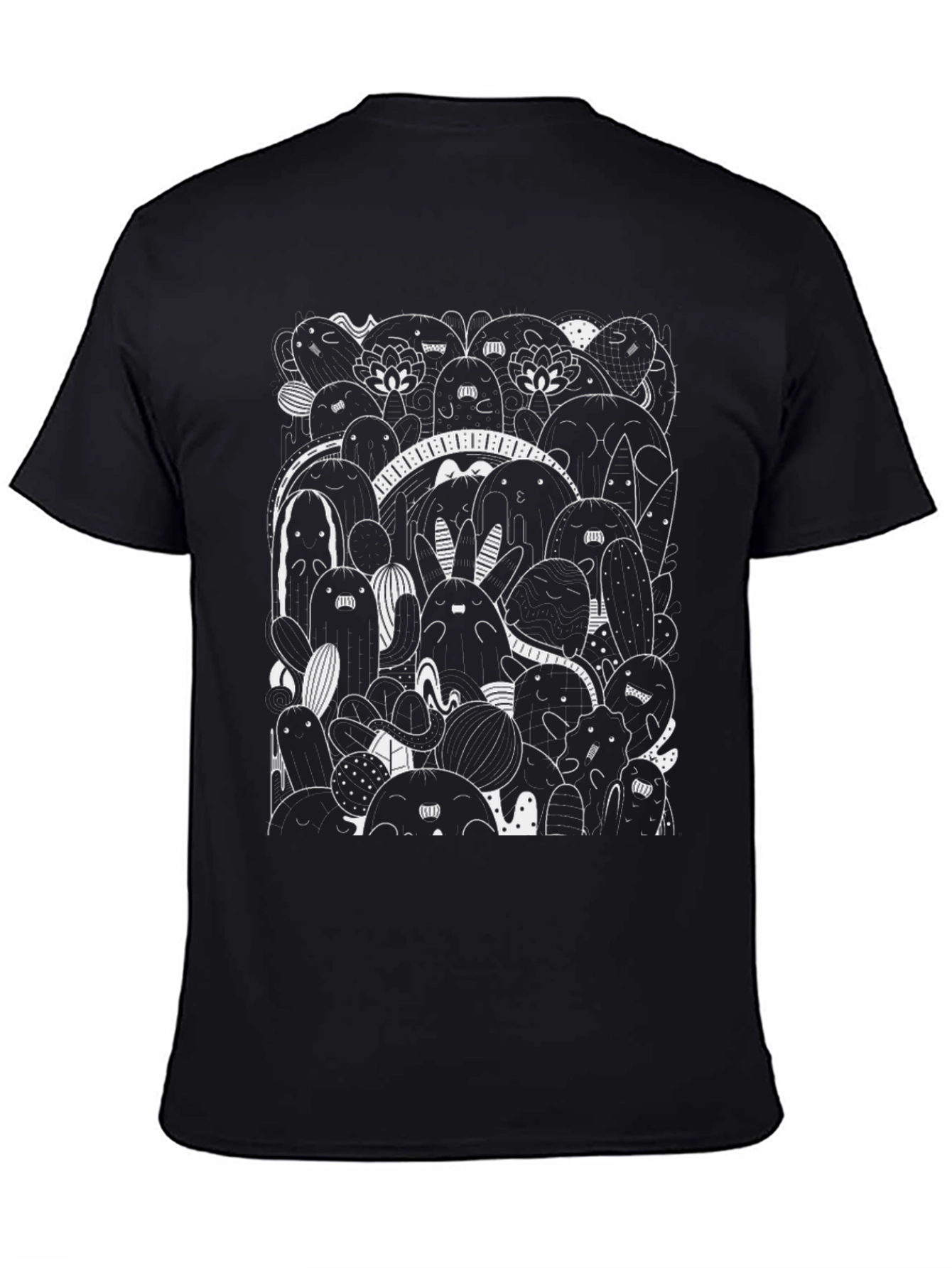 Doodle Creature Graphic Tee - Black Cotton T-Shirt
