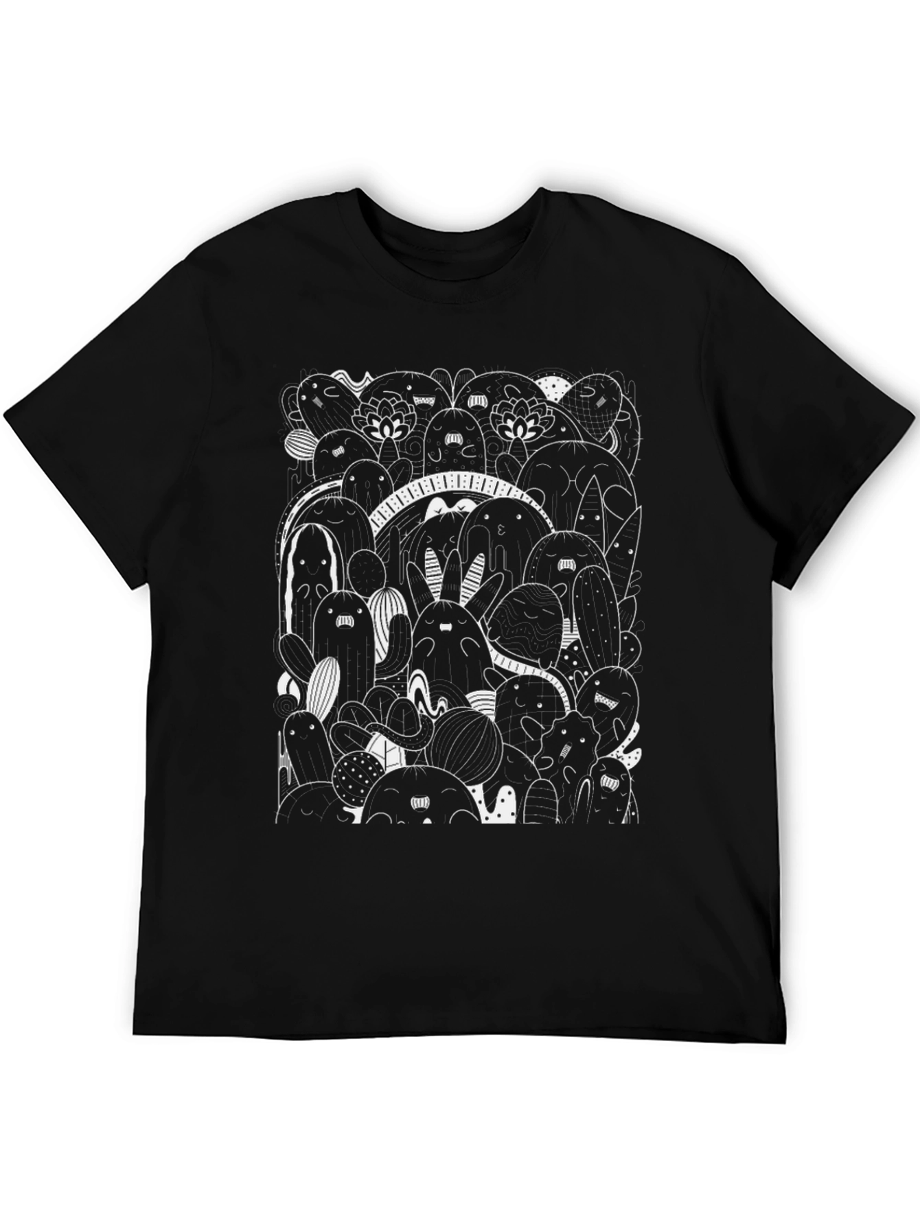 Doodle Creature Graphic Tee - Black Cotton T-Shirt