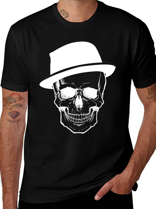 Skull with Hat Graphic Print Mens T-Shirt