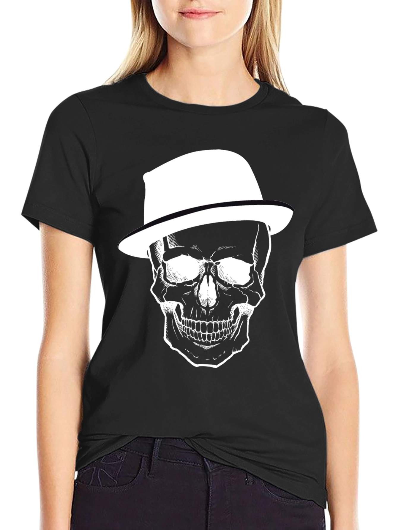 Skull with Hat Graphic Print Mens T-Shirt