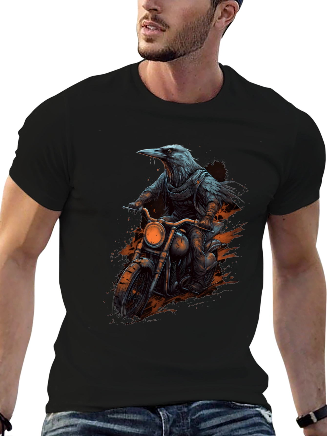Raven Rider Graphic Tee - Cool Biker Crow T-Shirt