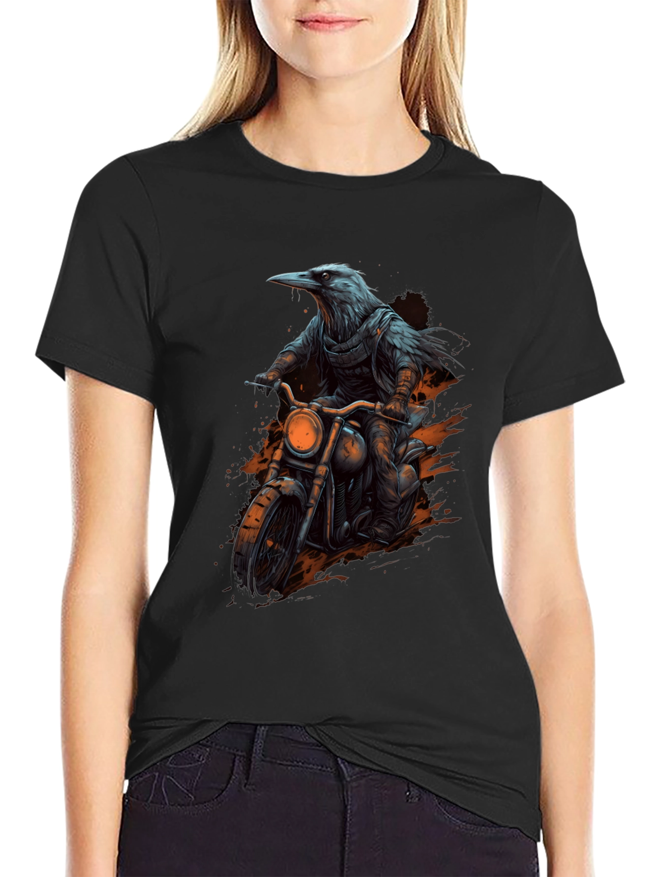 Raven Rider Graphic Tee - Cool Biker Crow T-Shirt