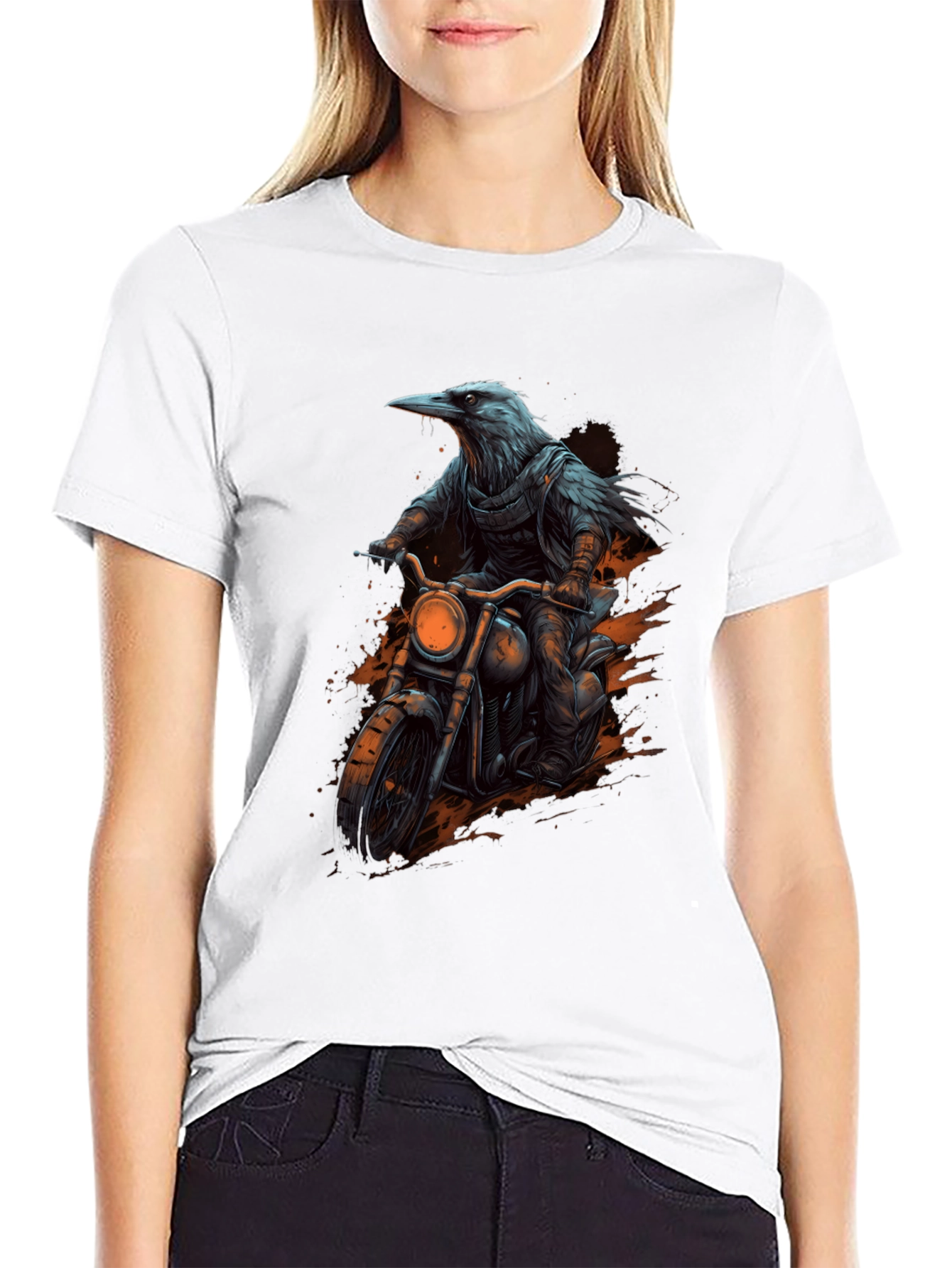 Raven Rider Graphic Tee - Cool Biker Crow T-Shirt