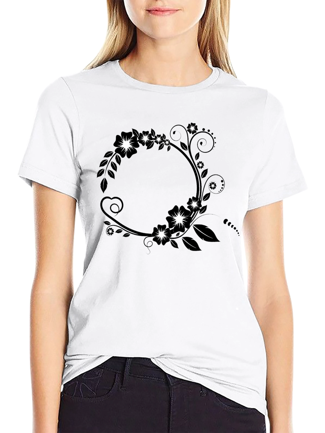 Floral Circle Graphic Tee - Black