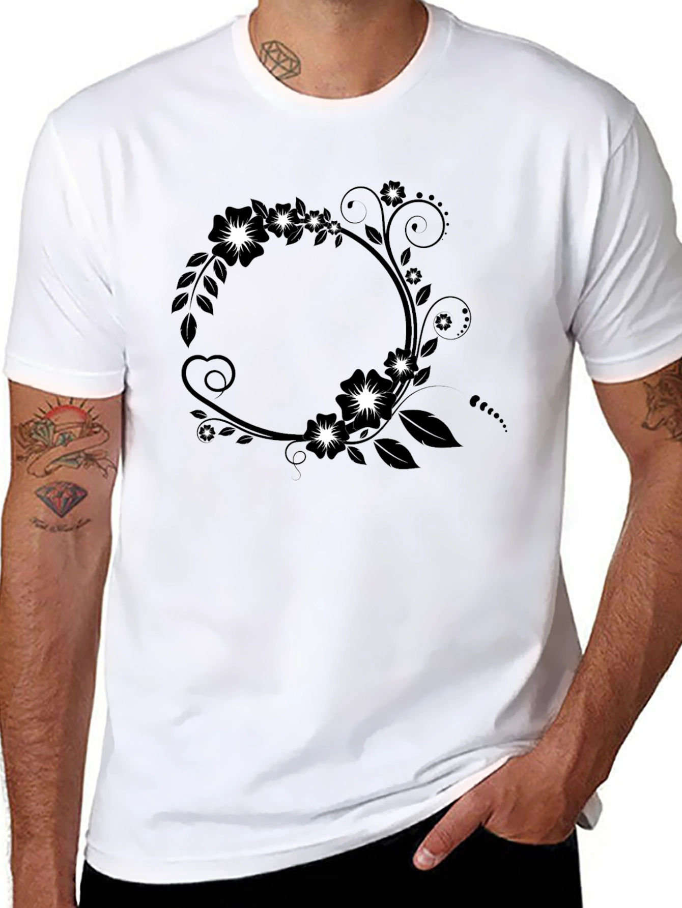 Floral Circle Graphic Tee - Black