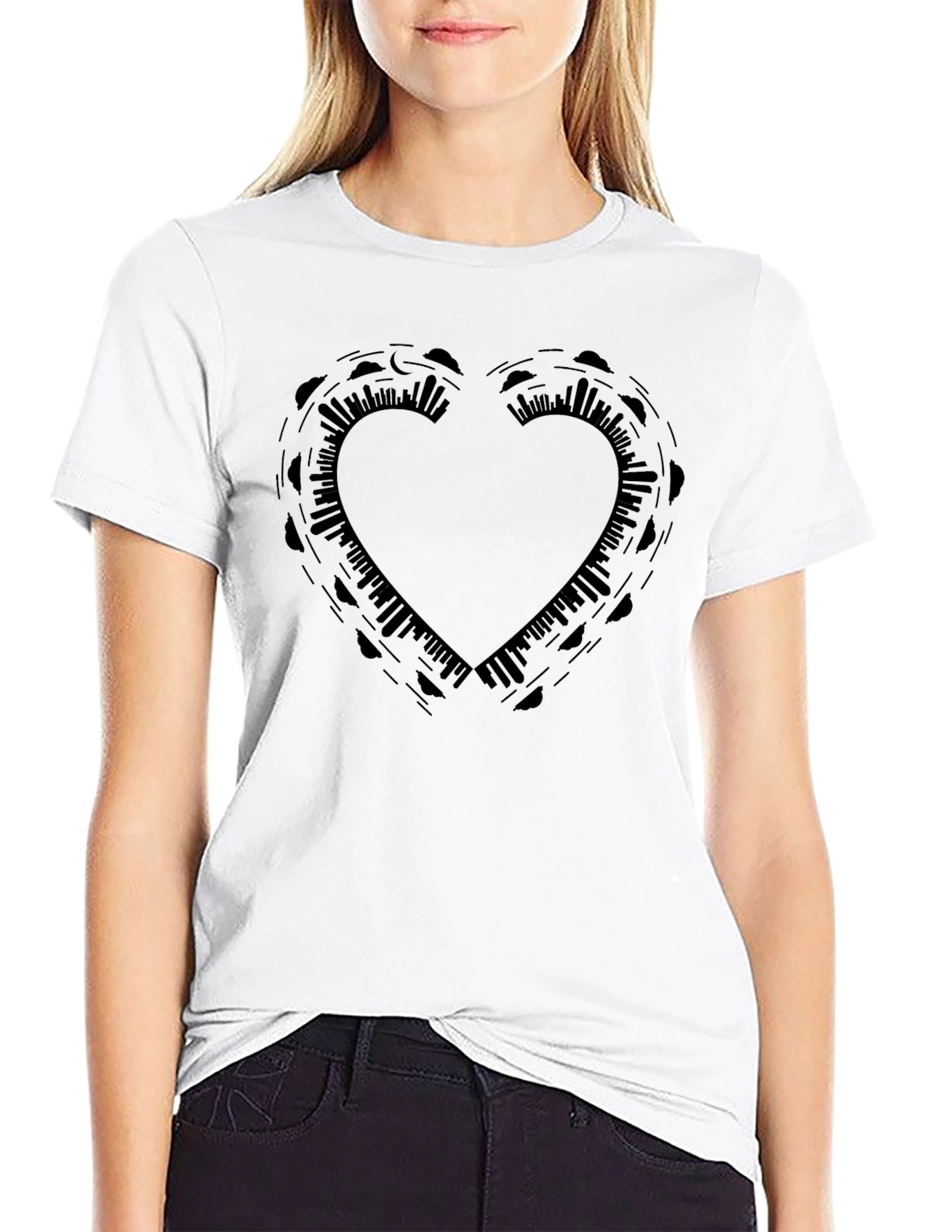 Heart Design Black T-Shirt