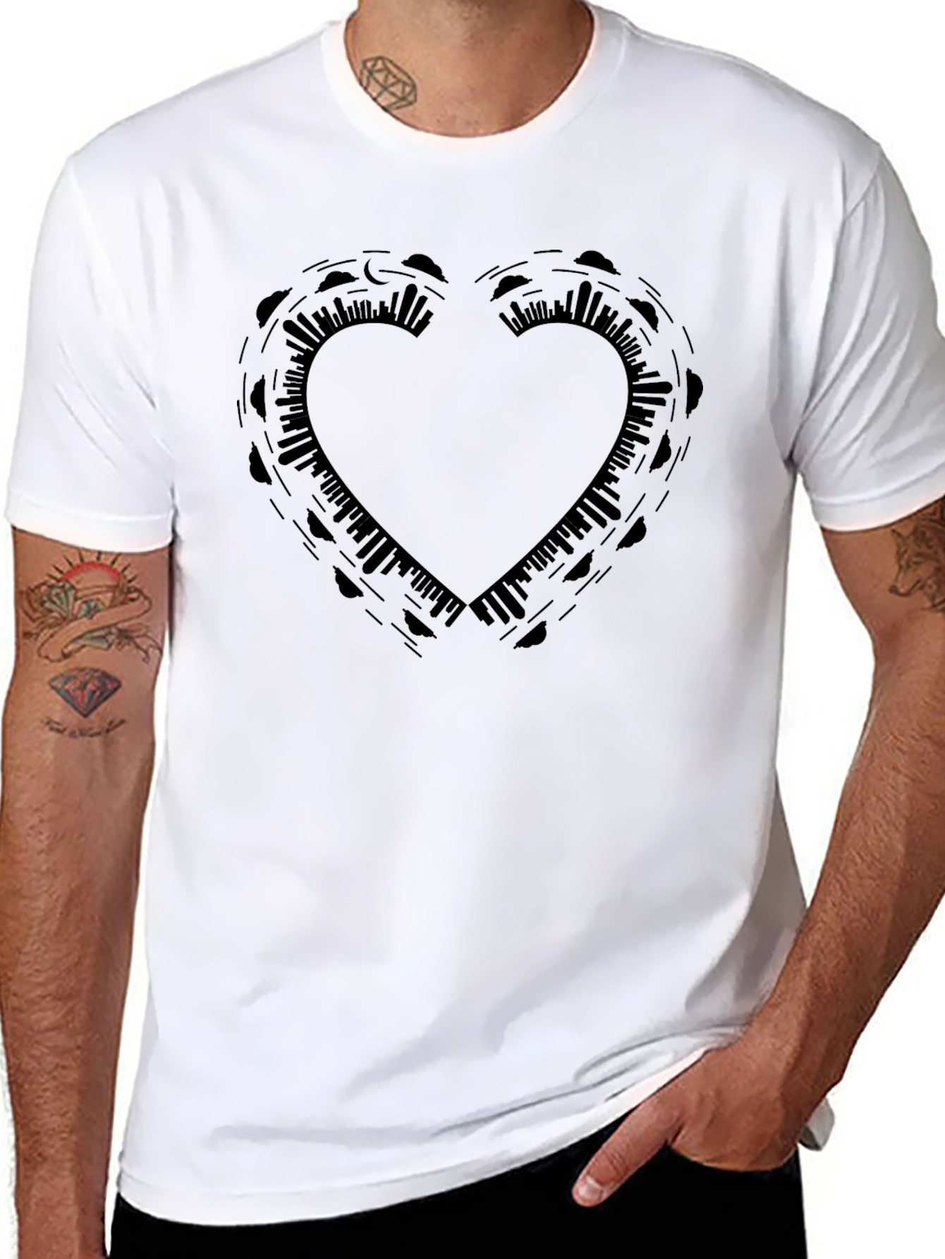 Heart Design Black T-Shirt