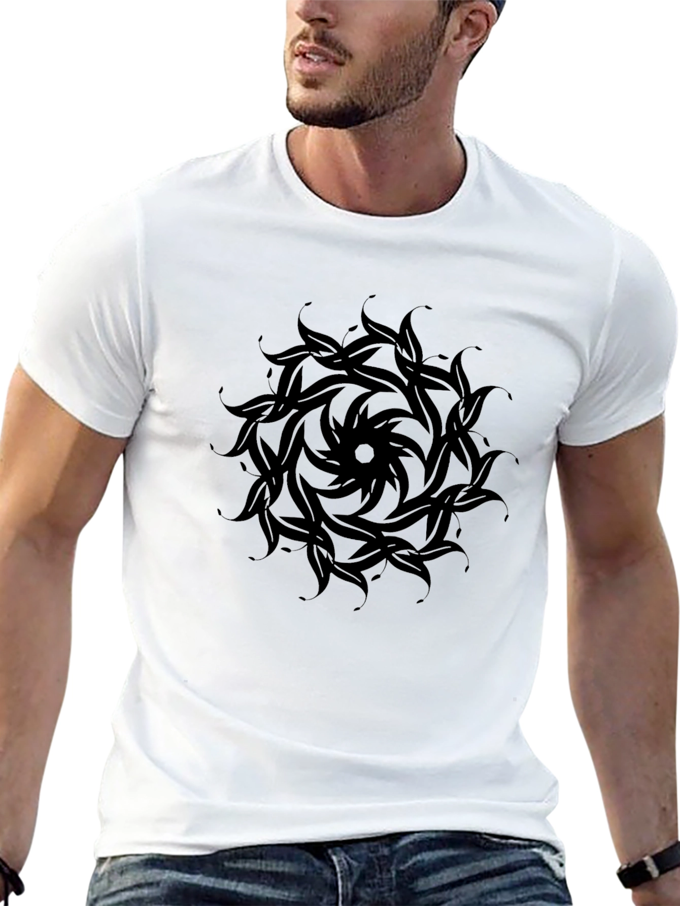 Abstract Floral Mandala Black T-Shirt