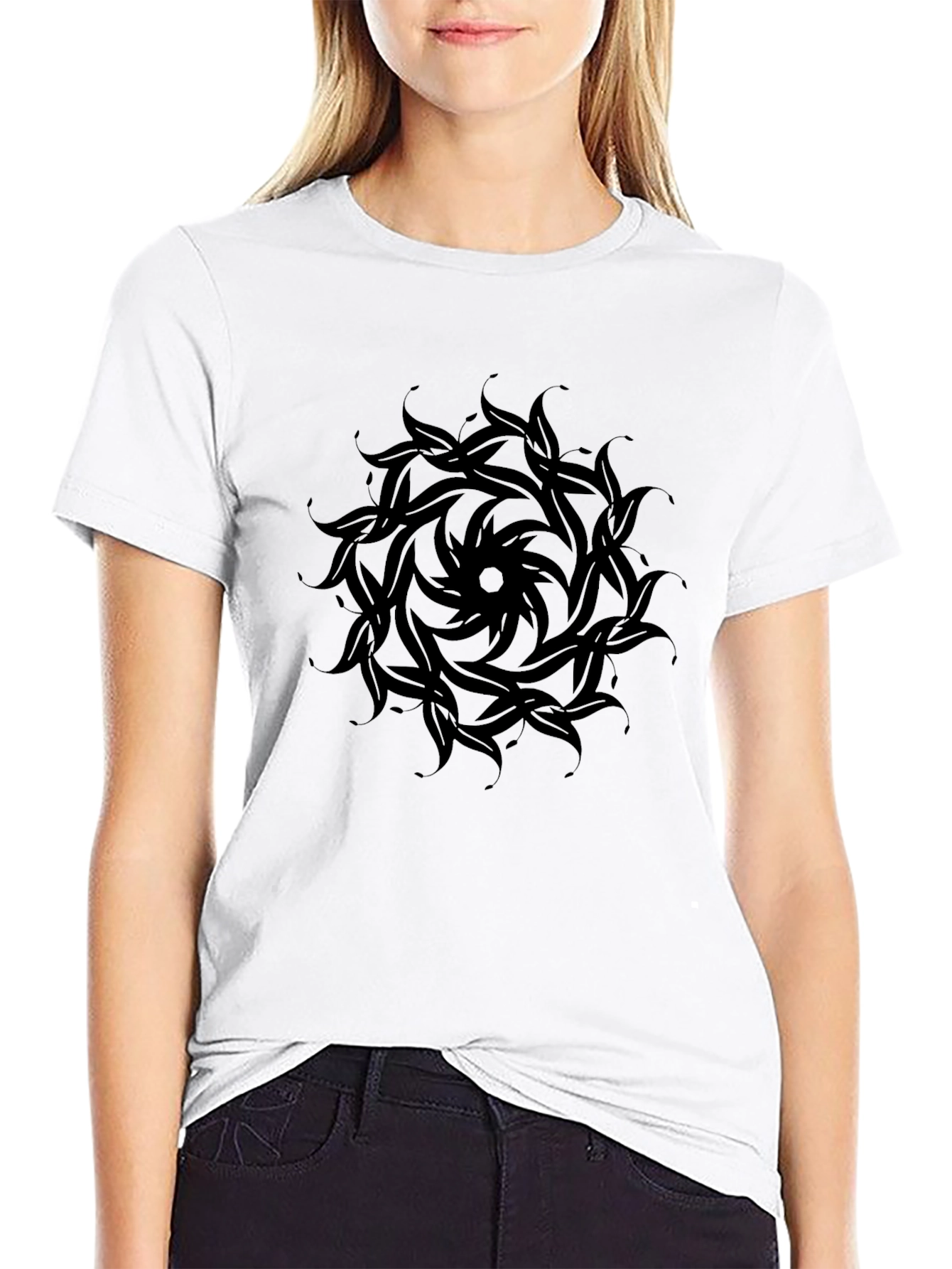 Abstract Floral Mandala Black T-Shirt