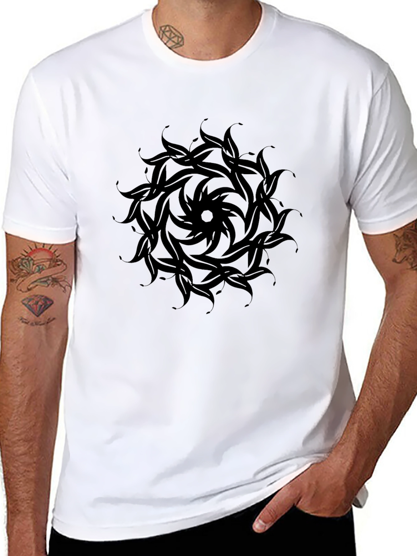 Abstract Floral Mandala Black T-Shirt