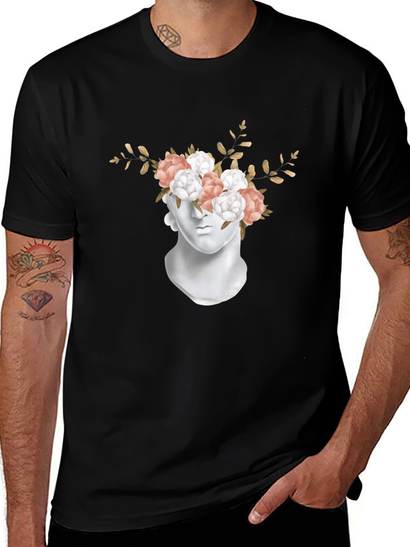 Floral Statue Graphic T-Shirt - Modern Art Tee