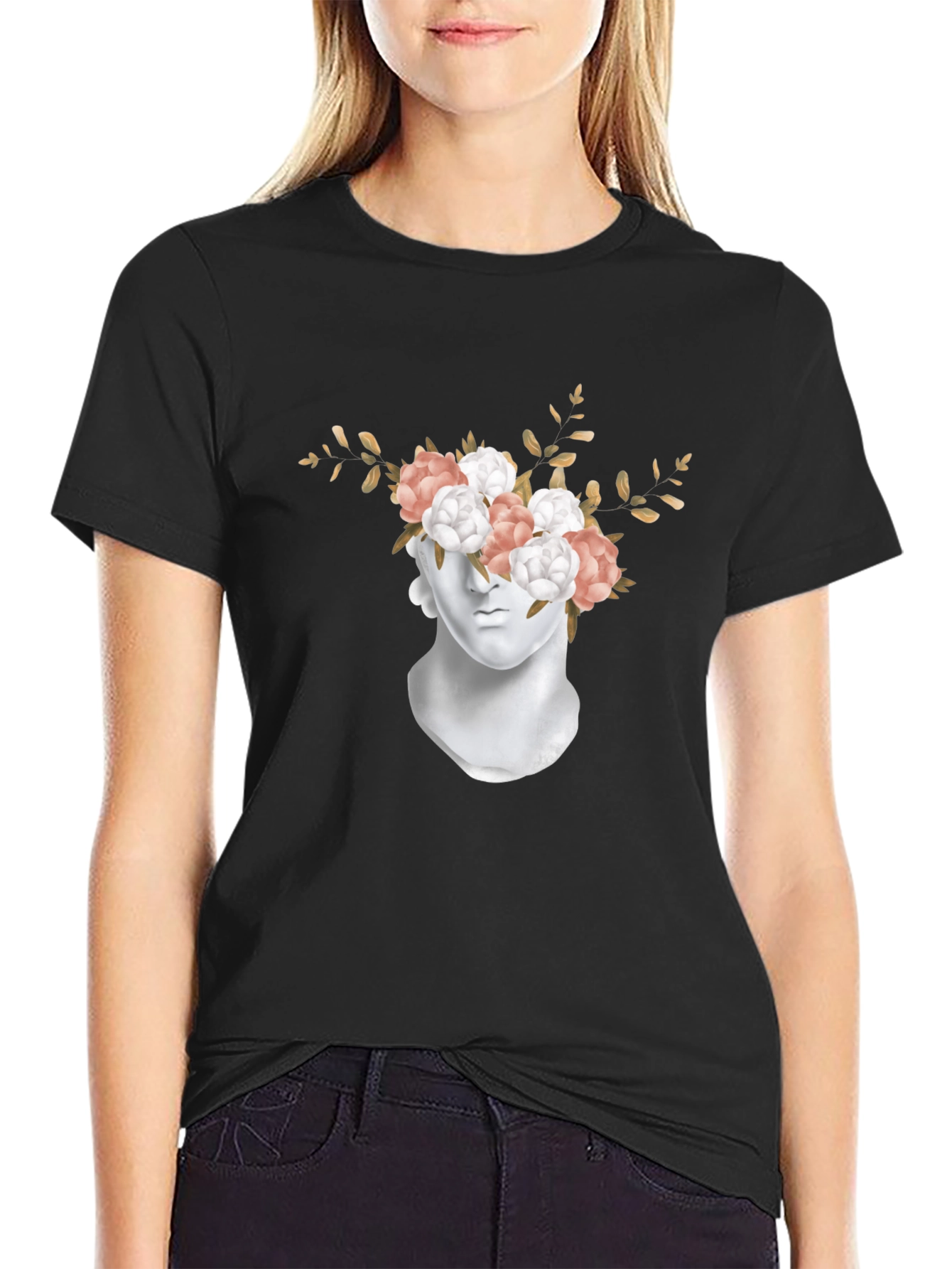 Floral Statue Graphic T-Shirt - Modern Art Tee