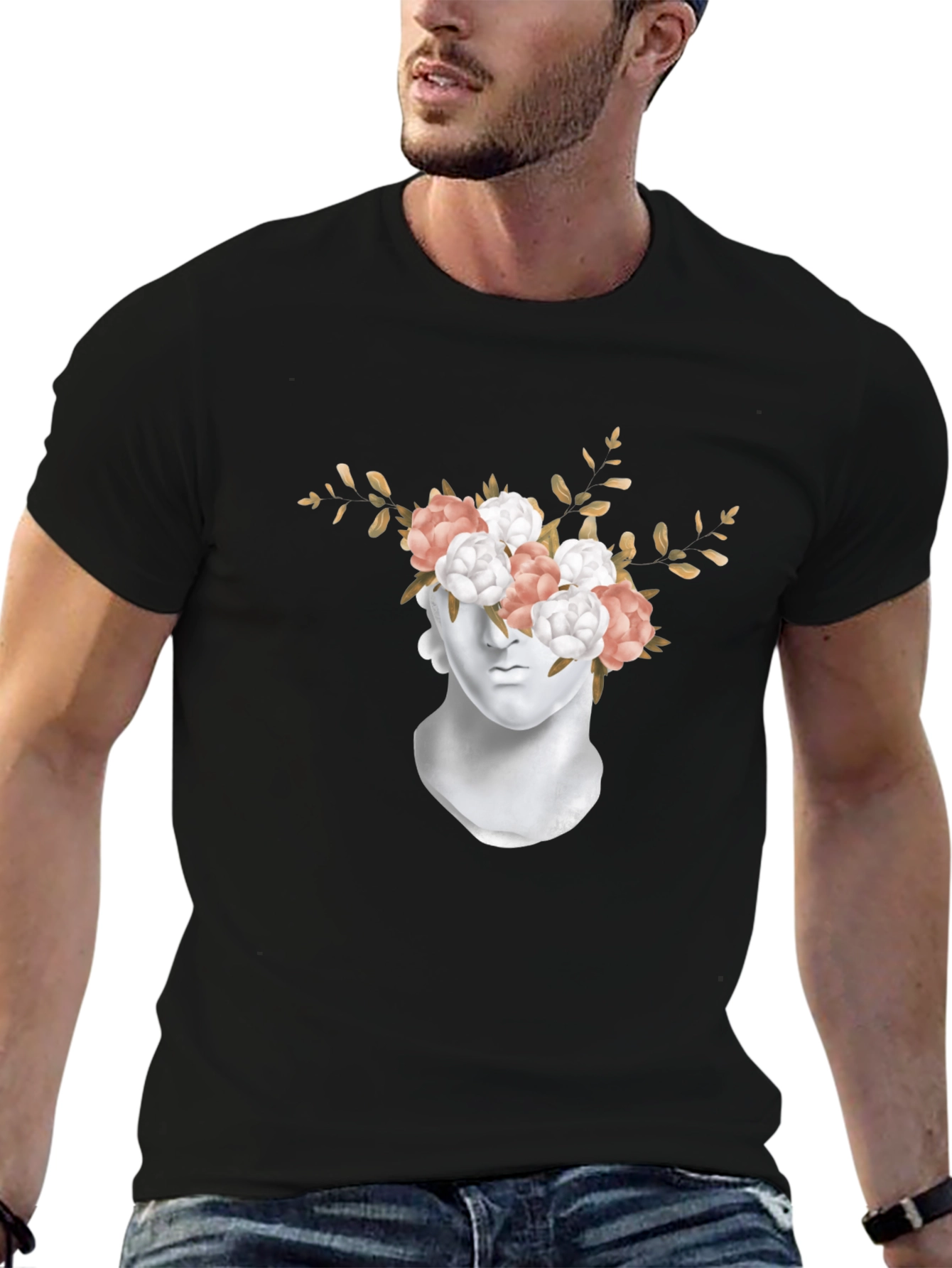 Floral Statue Graphic T-Shirt - Modern Art Tee