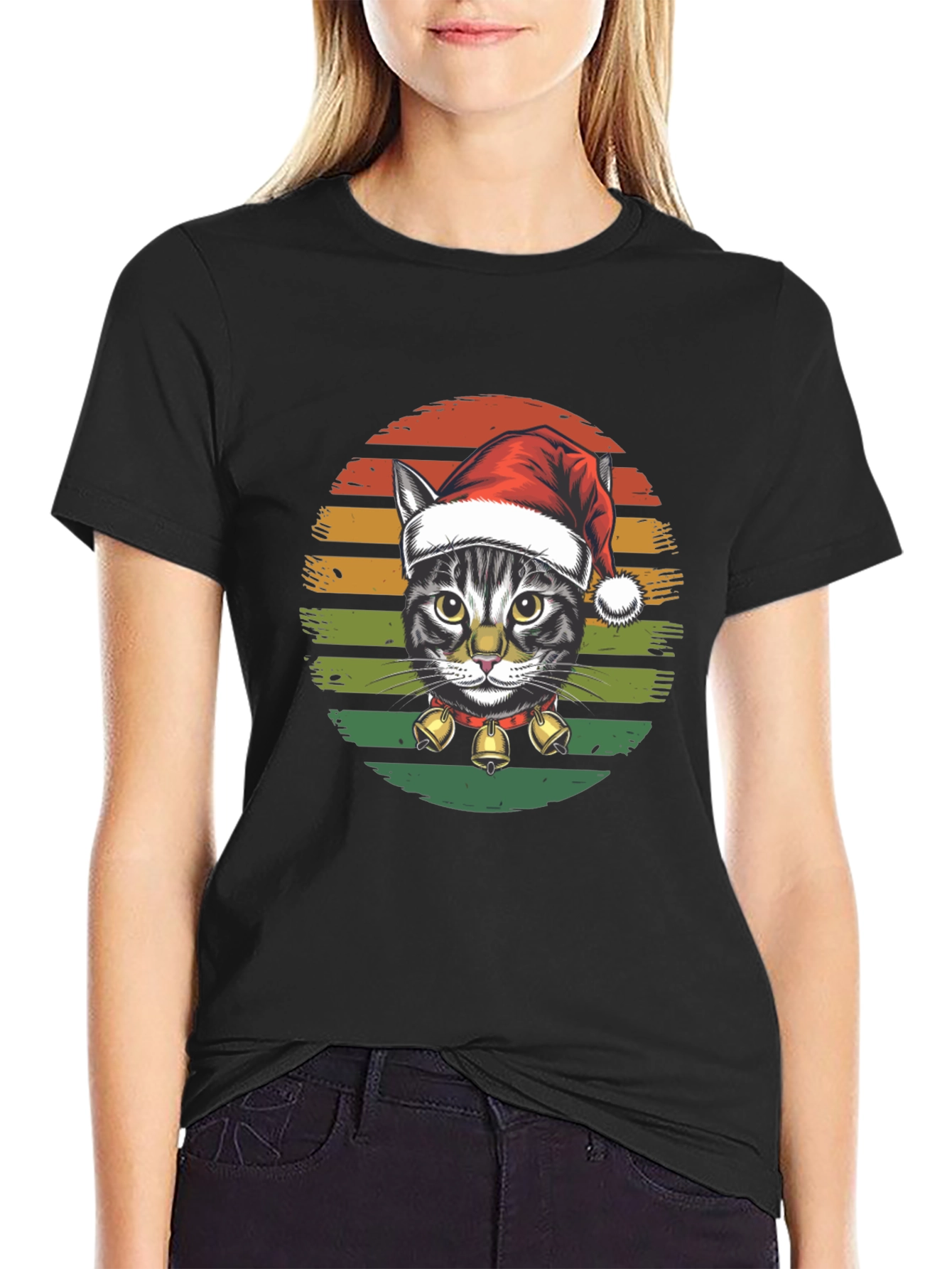 Christmas Cat Graphic Tee - Festive Holiday Shirt