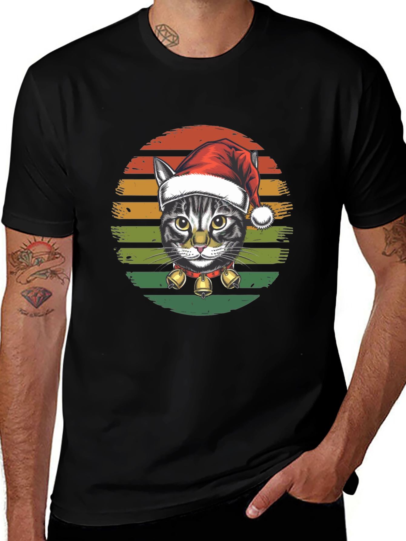 Christmas Cat Graphic Tee - Festive Holiday Shirt