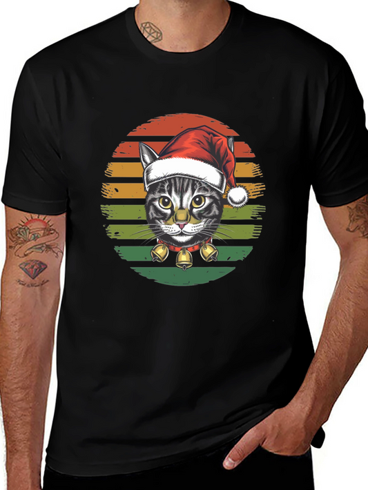 Christmas Cat Graphic Tee - Festive Holiday Shirt