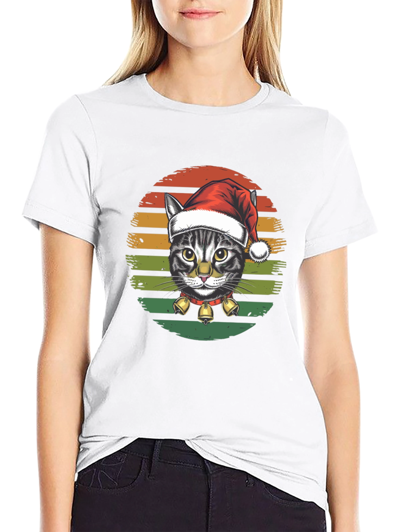 Christmas Cat Graphic Tee - Festive Holiday Shirt