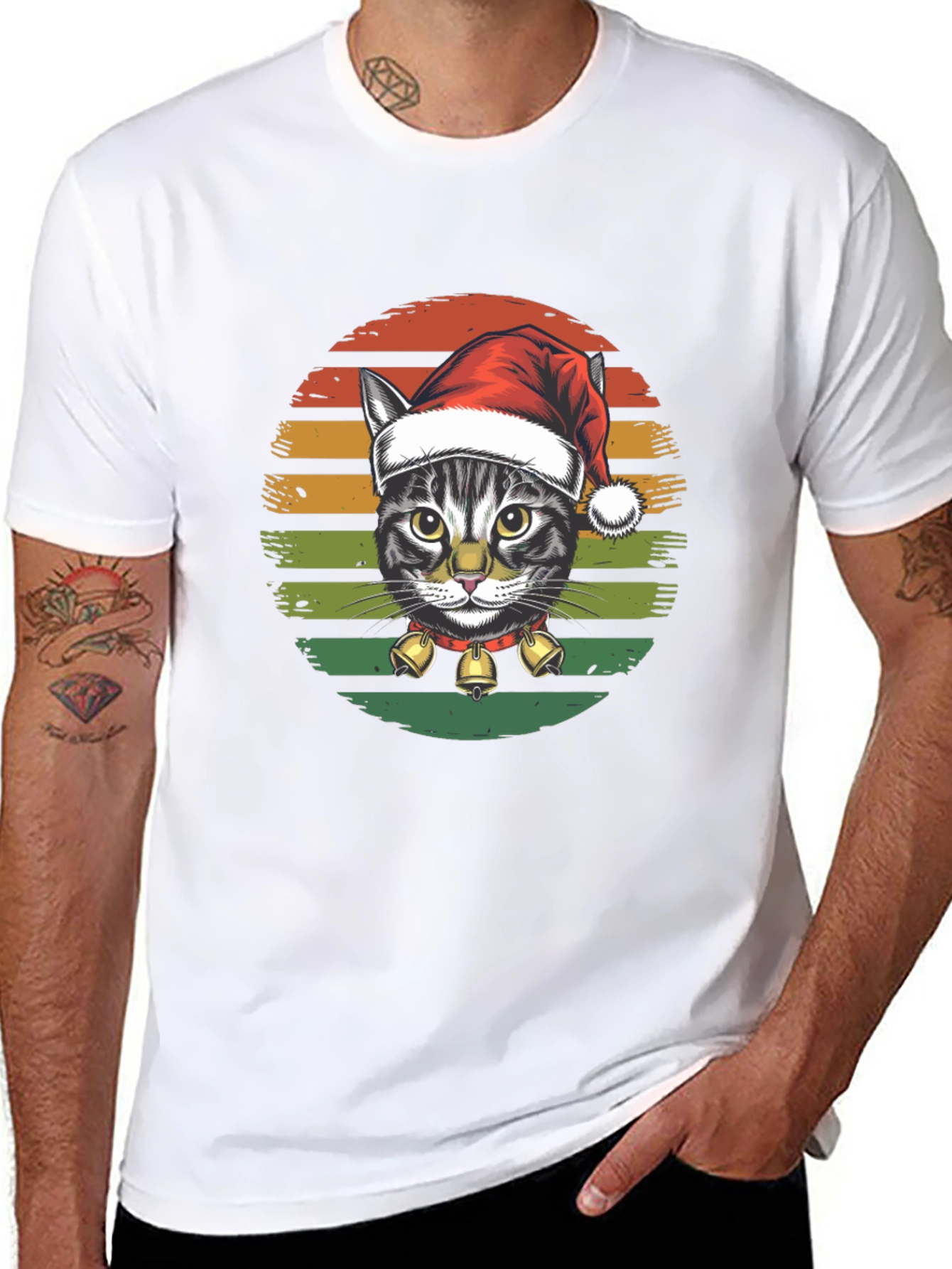 Christmas Cat Graphic Tee - Festive Holiday Shirt