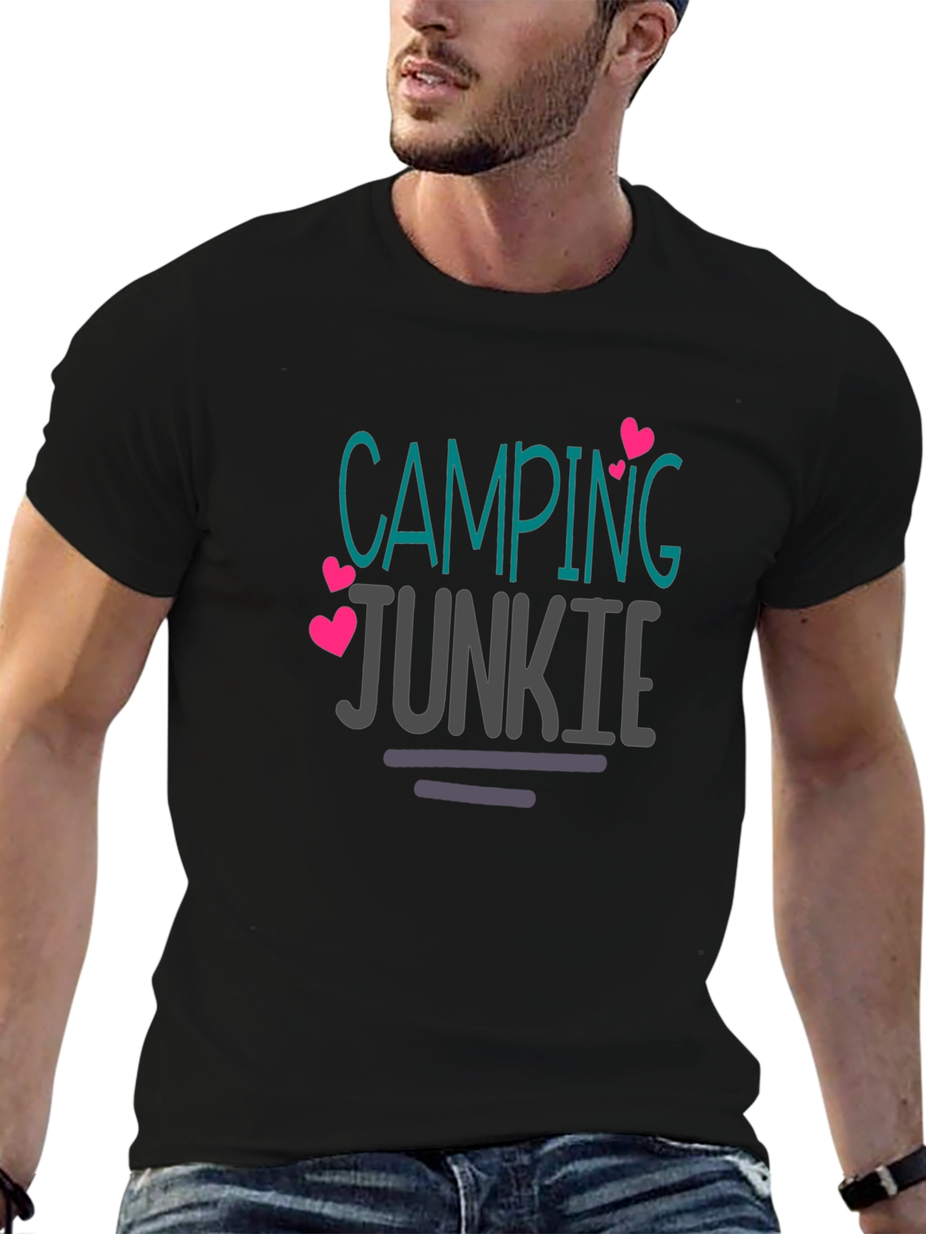Camping Junkie Graphic T-Shirt Black Cotton