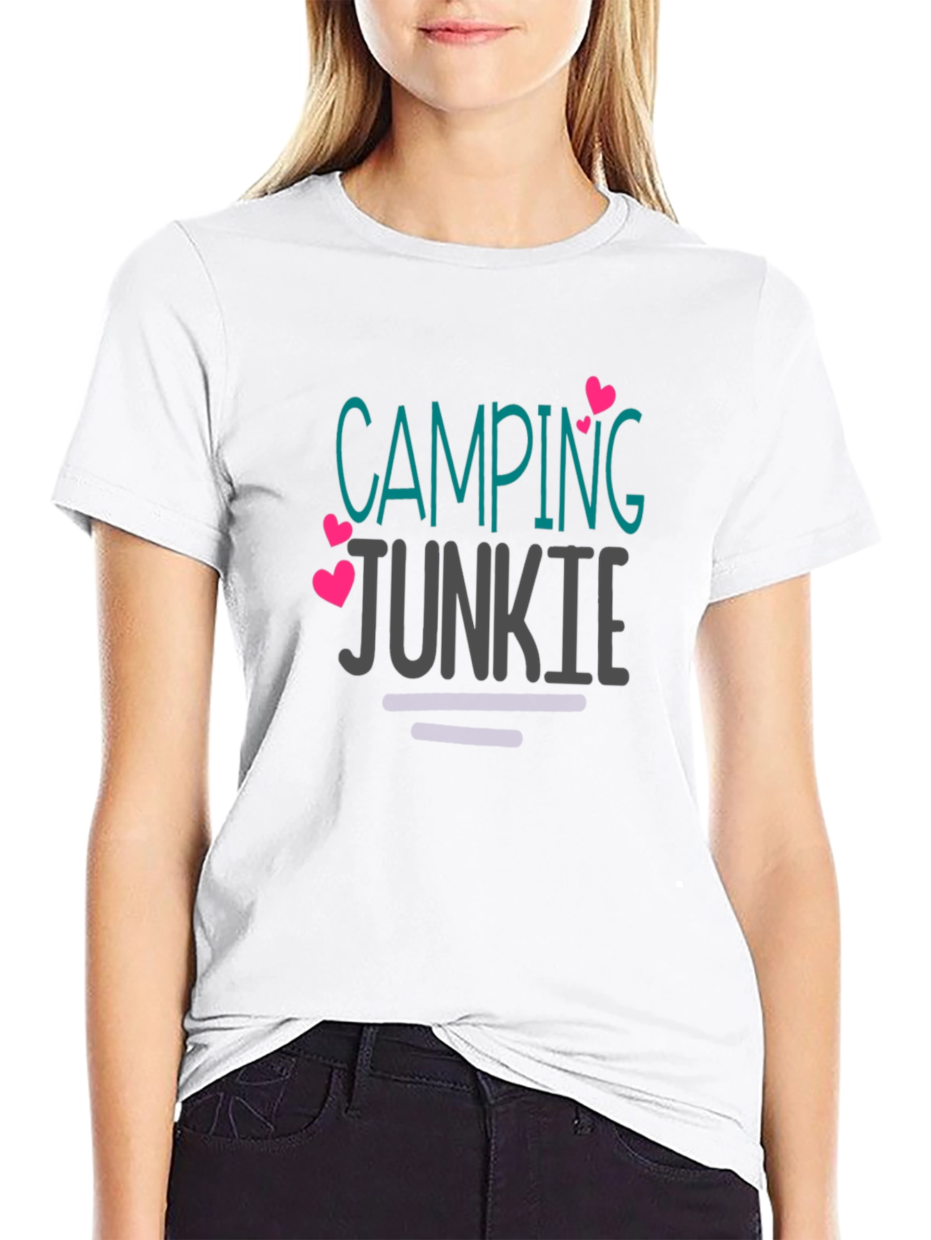 Camping Junkie Graphic T-Shirt Black Cotton