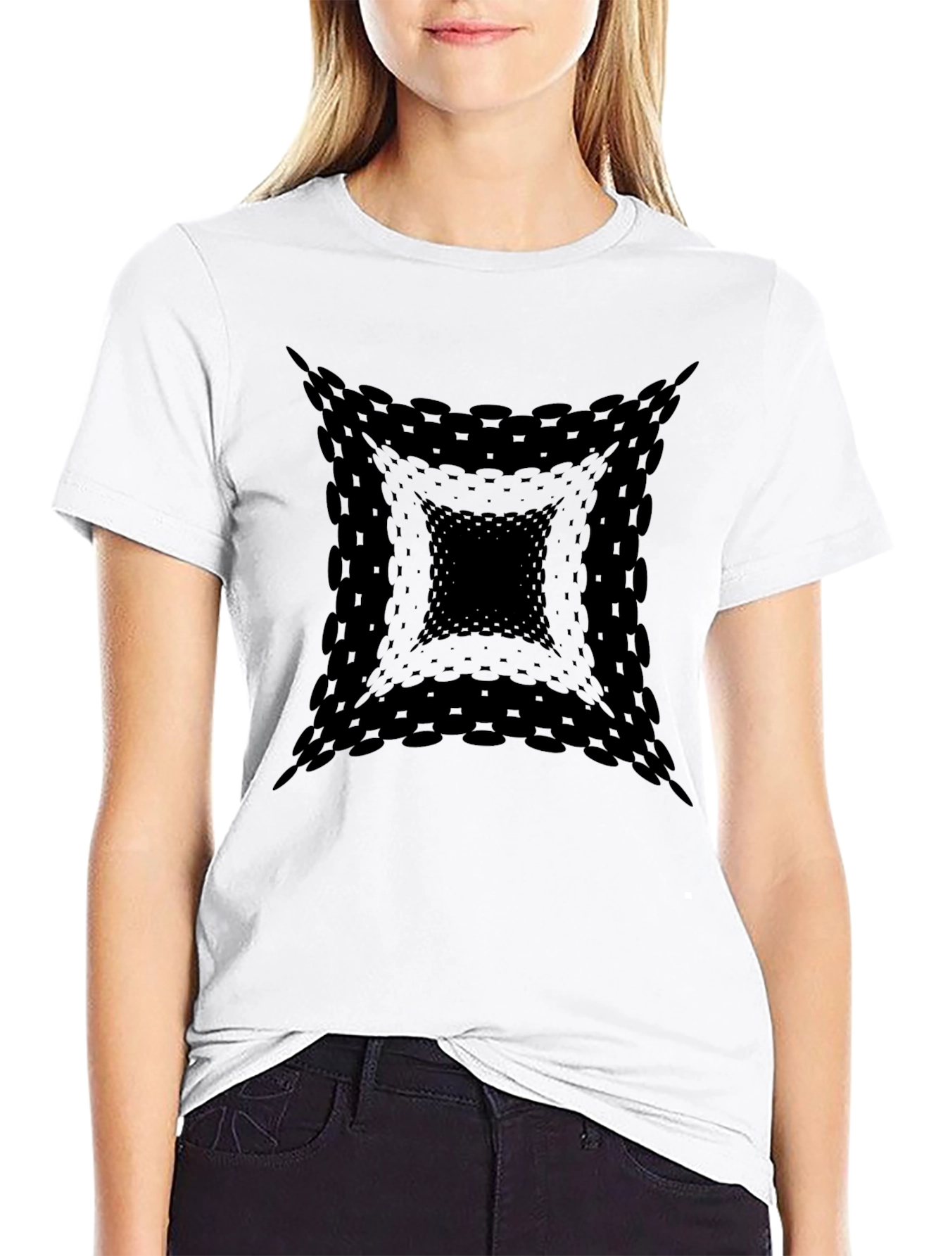 Mens Black Abstract Square Graphic Tee