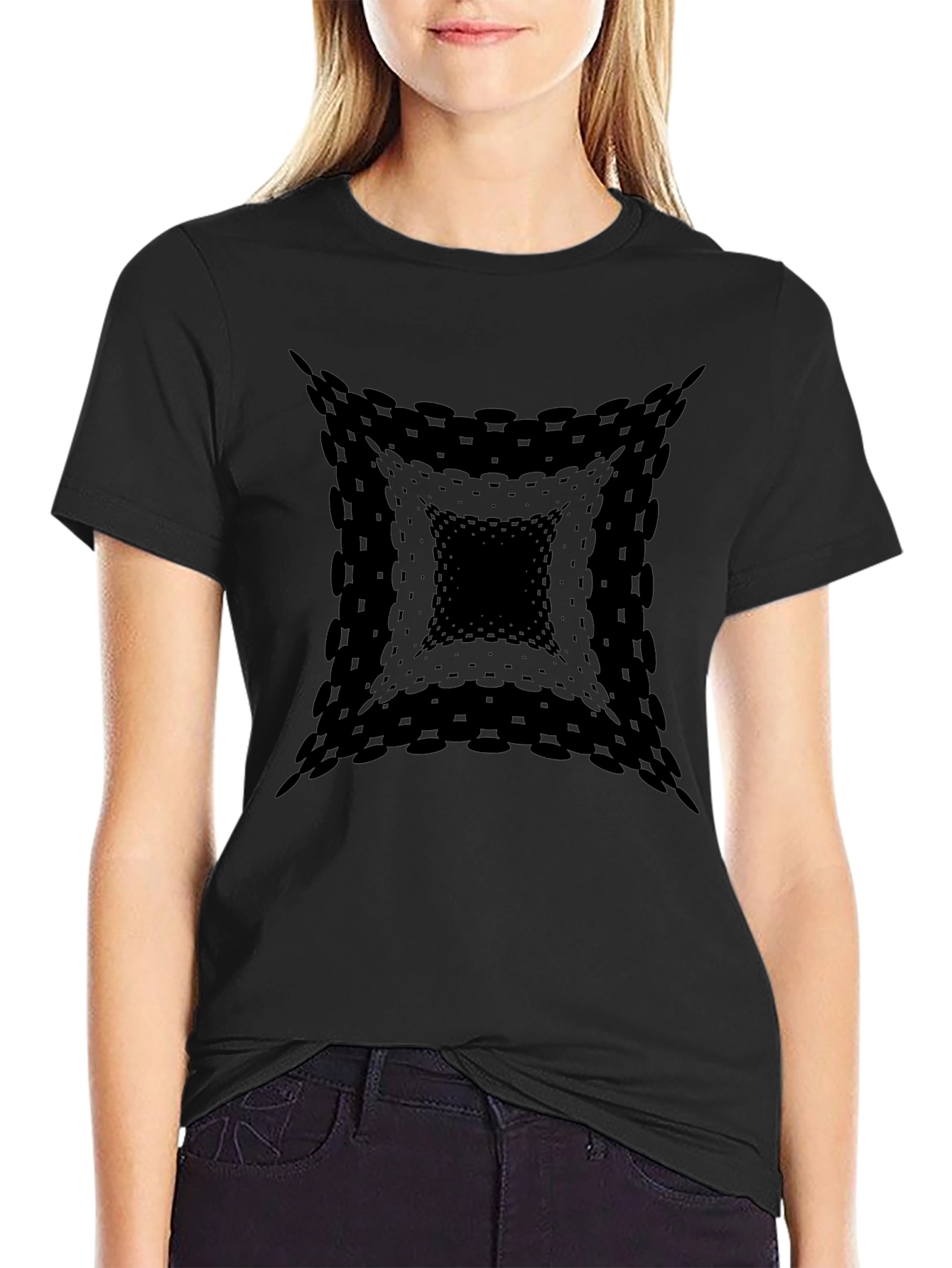 Mens Black Abstract Square Graphic Tee