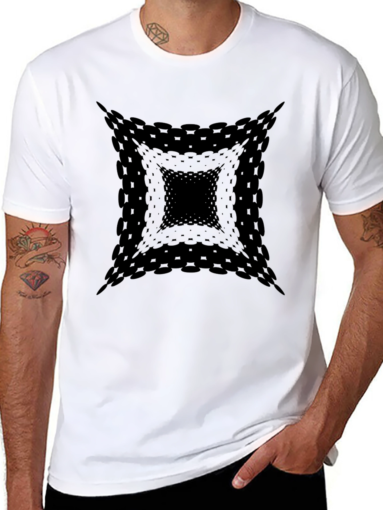 Mens Black Abstract Square Graphic Tee