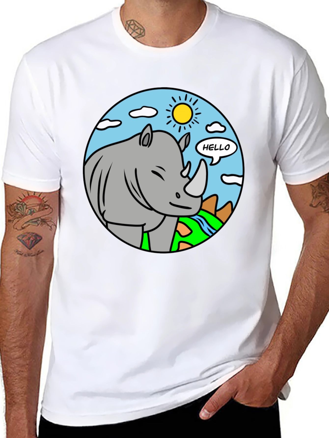 Cartoon Rhino T-Shirt - Hello There!