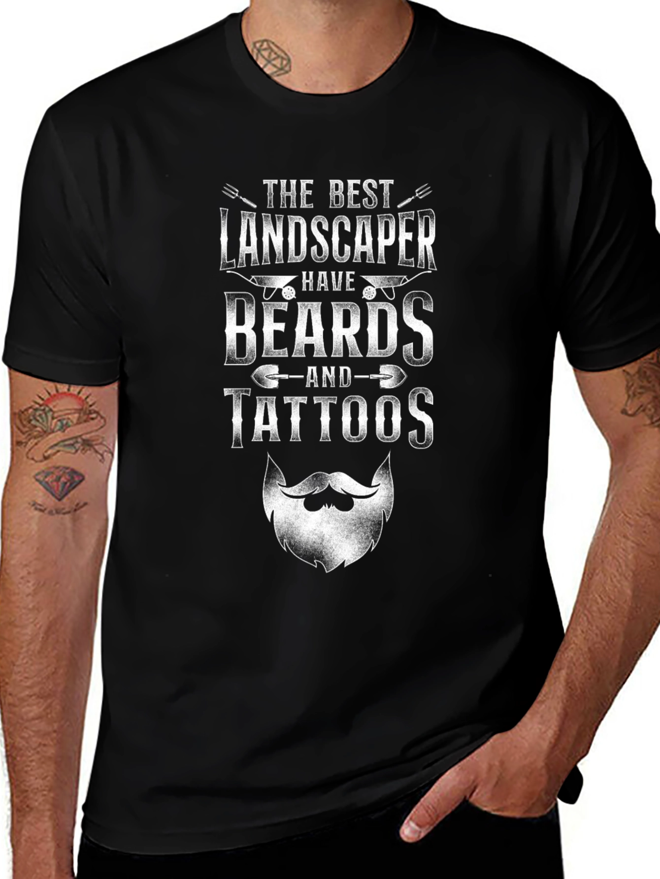 Landscaper Beards and Tattoos Black Graphic Tee