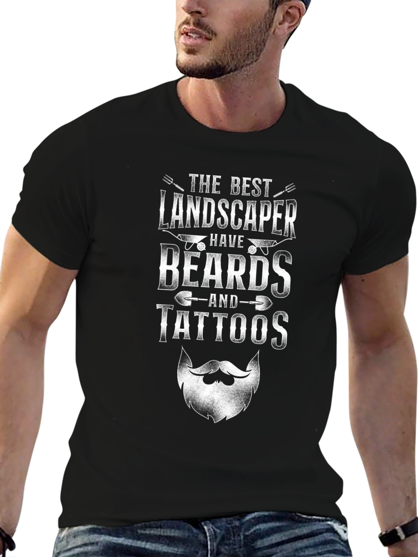 Landscaper Beards and Tattoos Black Graphic Tee