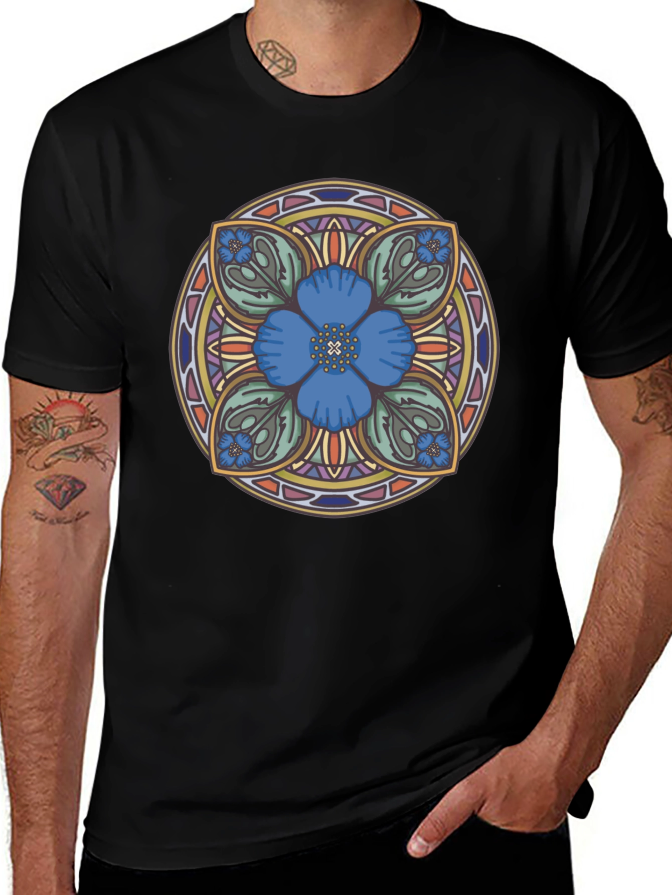 Floral Mandala Graphic Tee - Unique Artistic Design