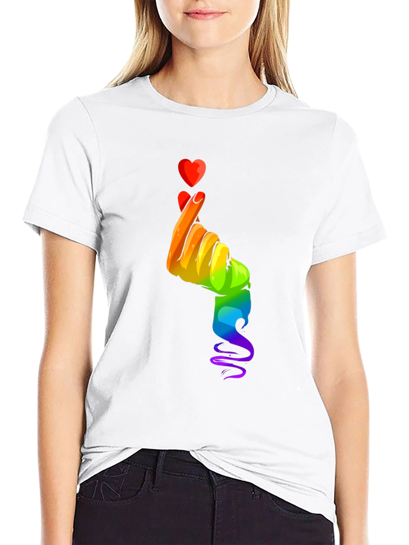 Rainbow Heart Hand Gesture Graphic Tee