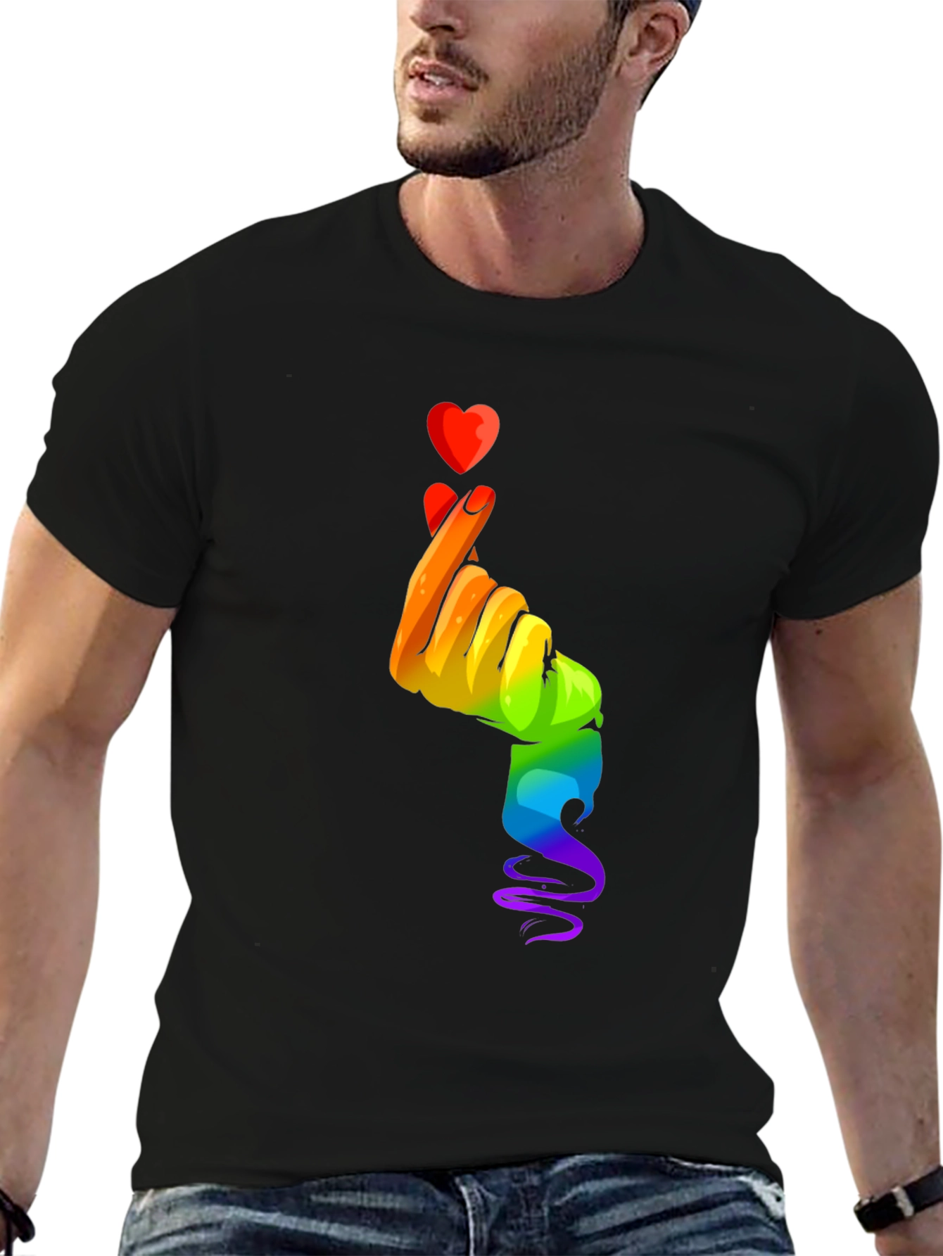 Rainbow Heart Hand Gesture Graphic Tee