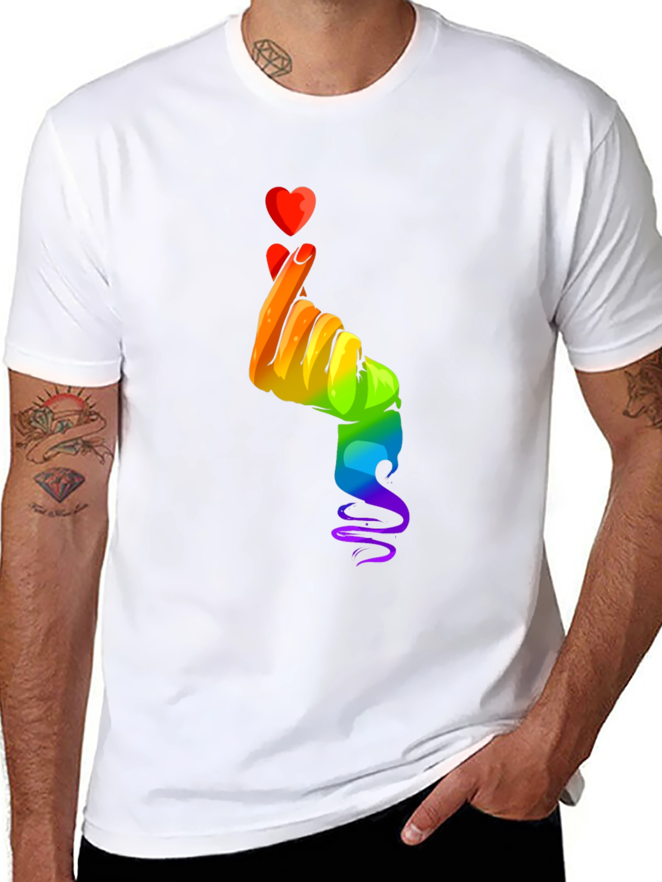 Rainbow Heart Hand Gesture Graphic Tee