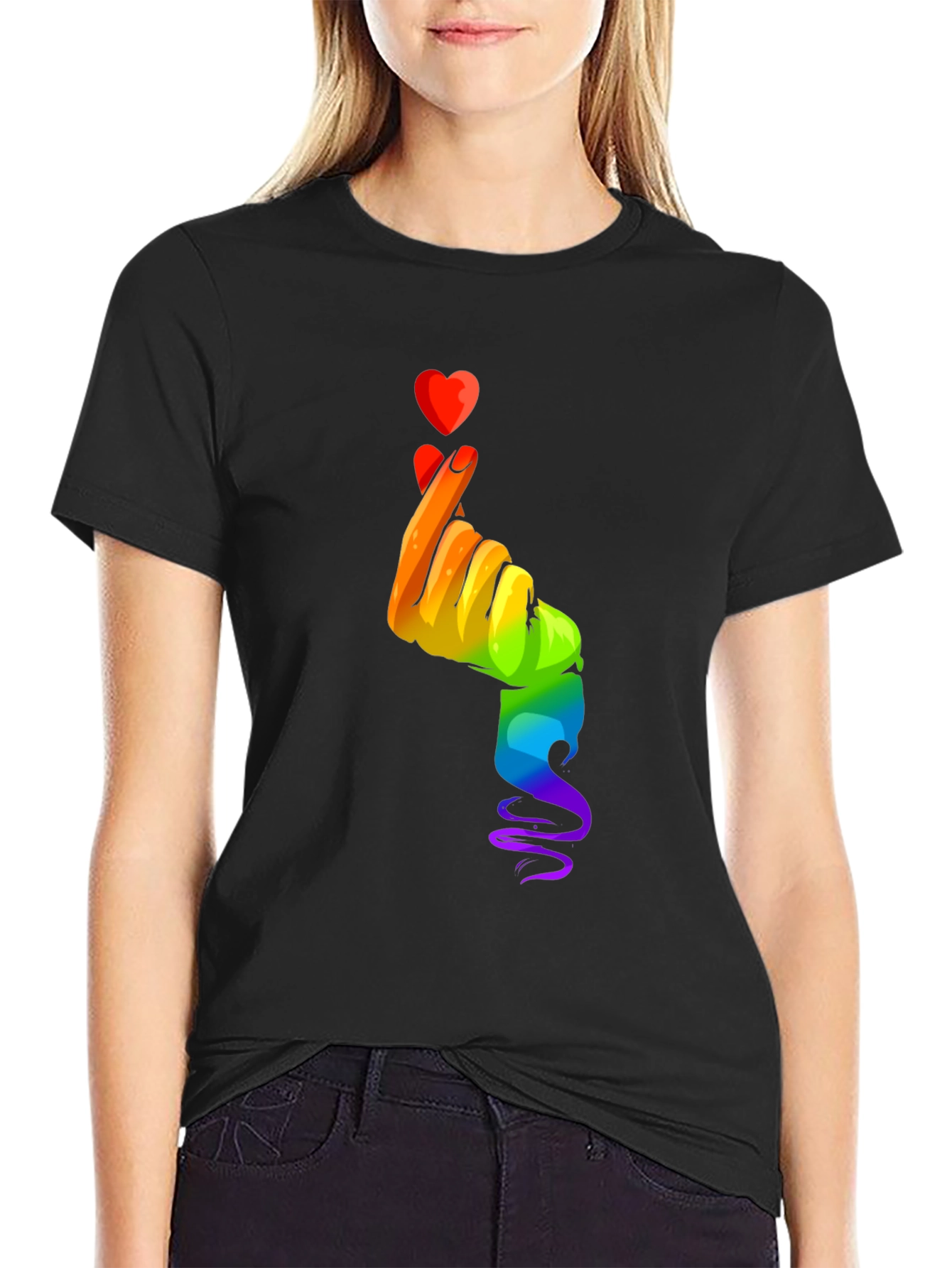Rainbow Heart Hand Gesture Graphic Tee