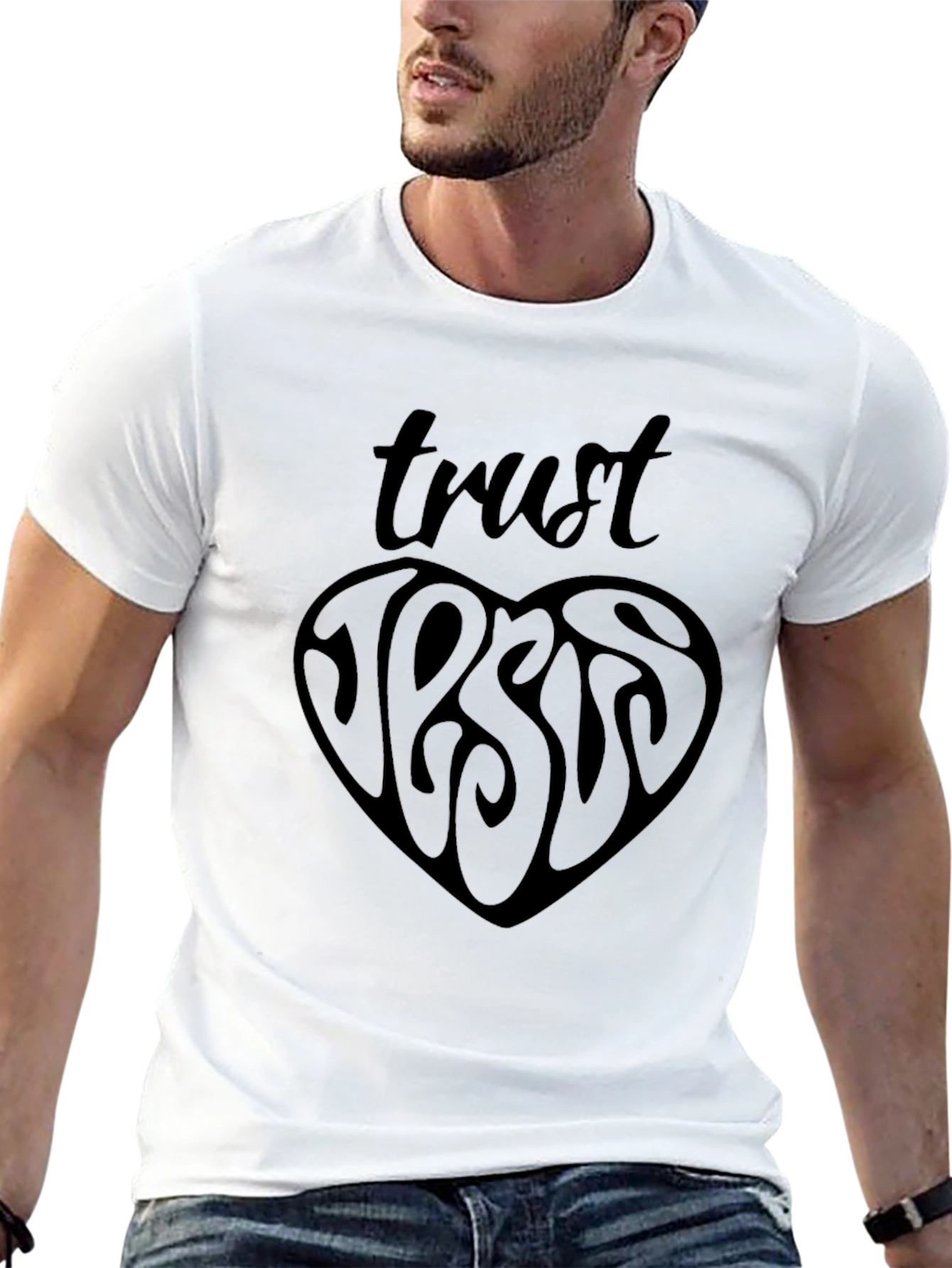 Trust Jesus Heart Graphic Black T-Shirt
