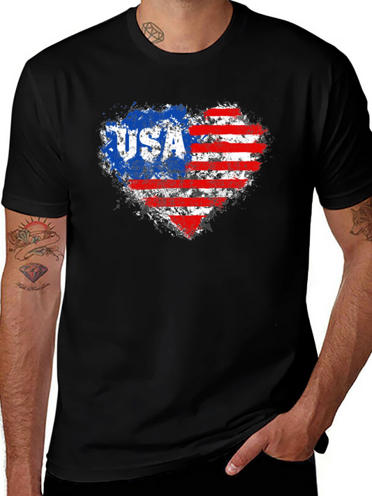 USA Flag Heart Graphic Tee - Patriotic American Pride T-Shirt