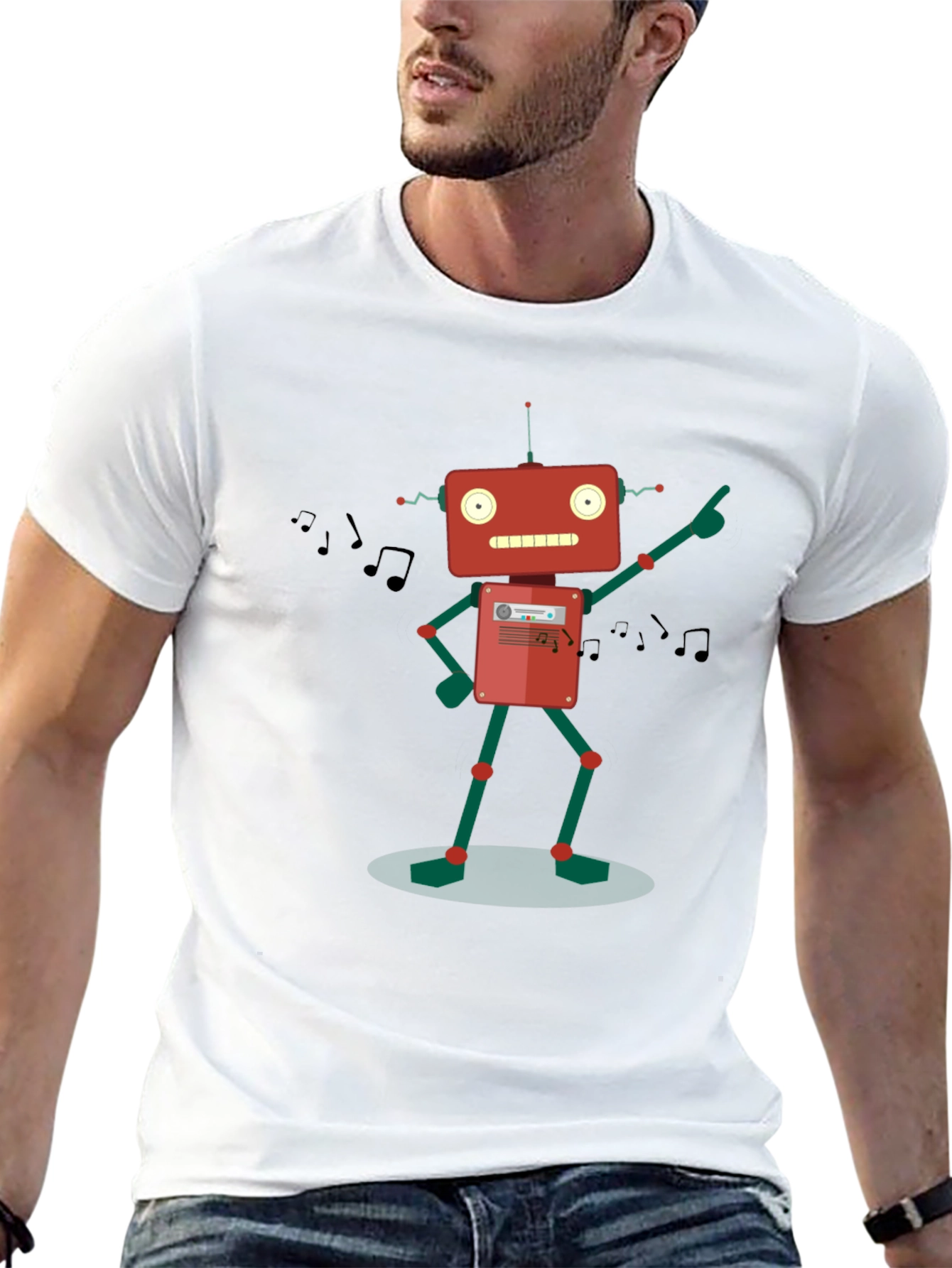 Retro Robot Music Lover Graphic T-Shirt
