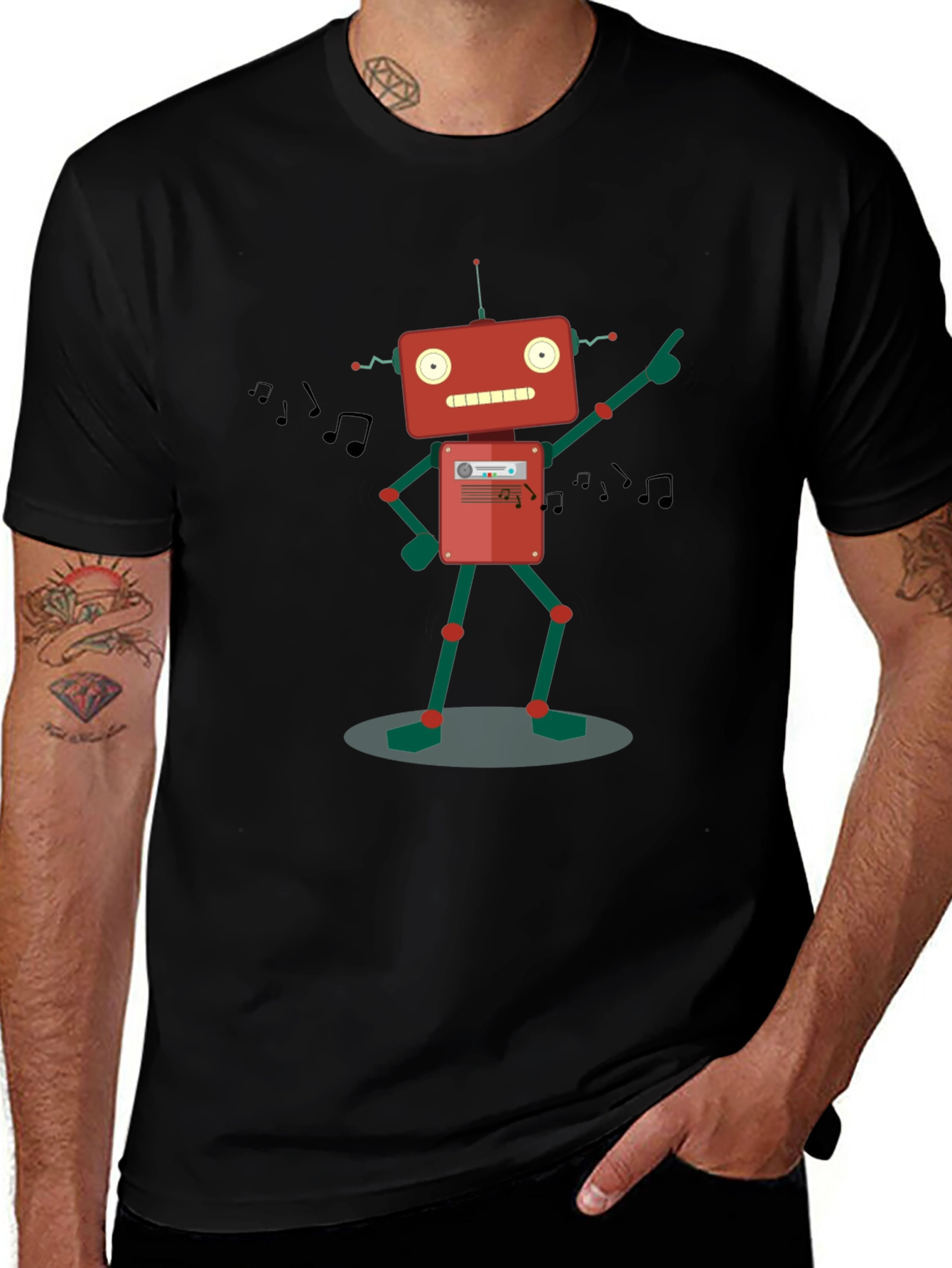 Retro Robot Music Lover Graphic T-Shirt