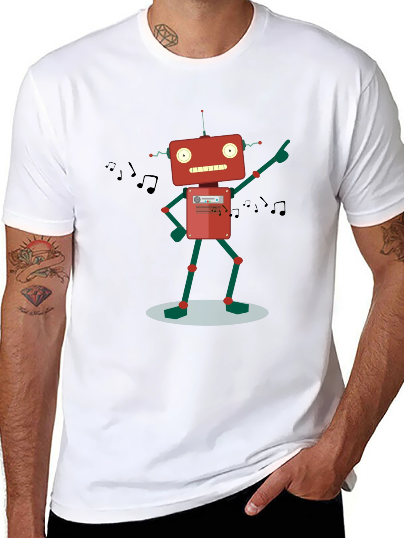 Retro Robot Music Lover Graphic T-Shirt
