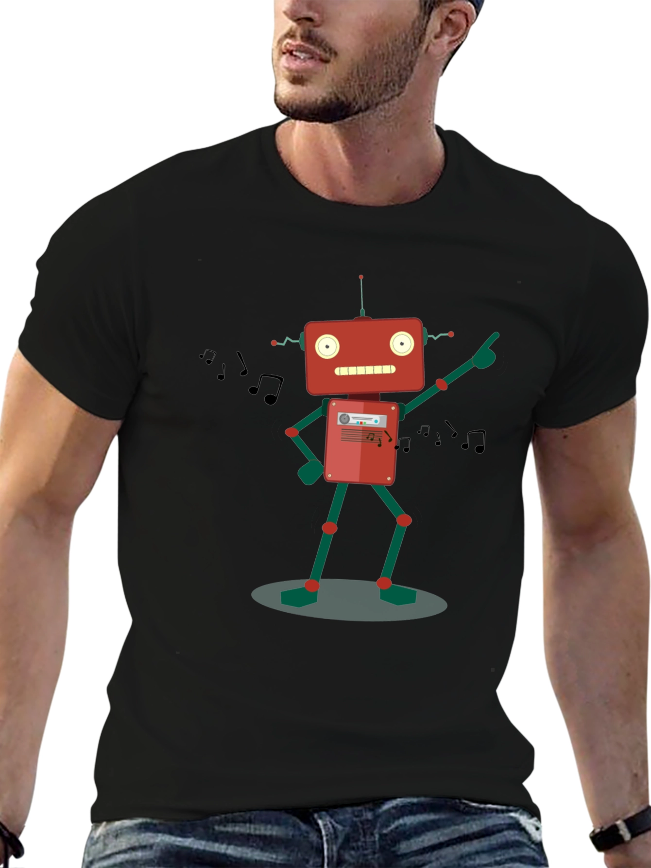 Retro Robot Music Lover Graphic T-Shirt