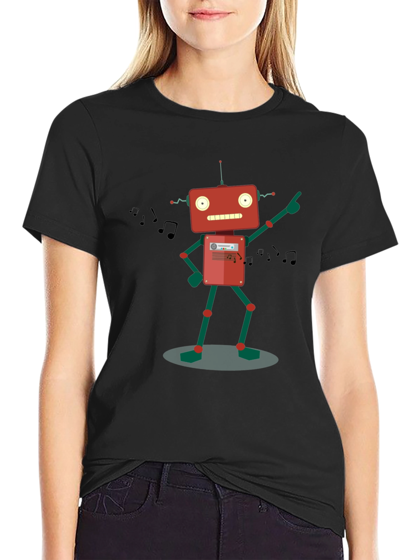 Retro Robot Music Lover Graphic T-Shirt