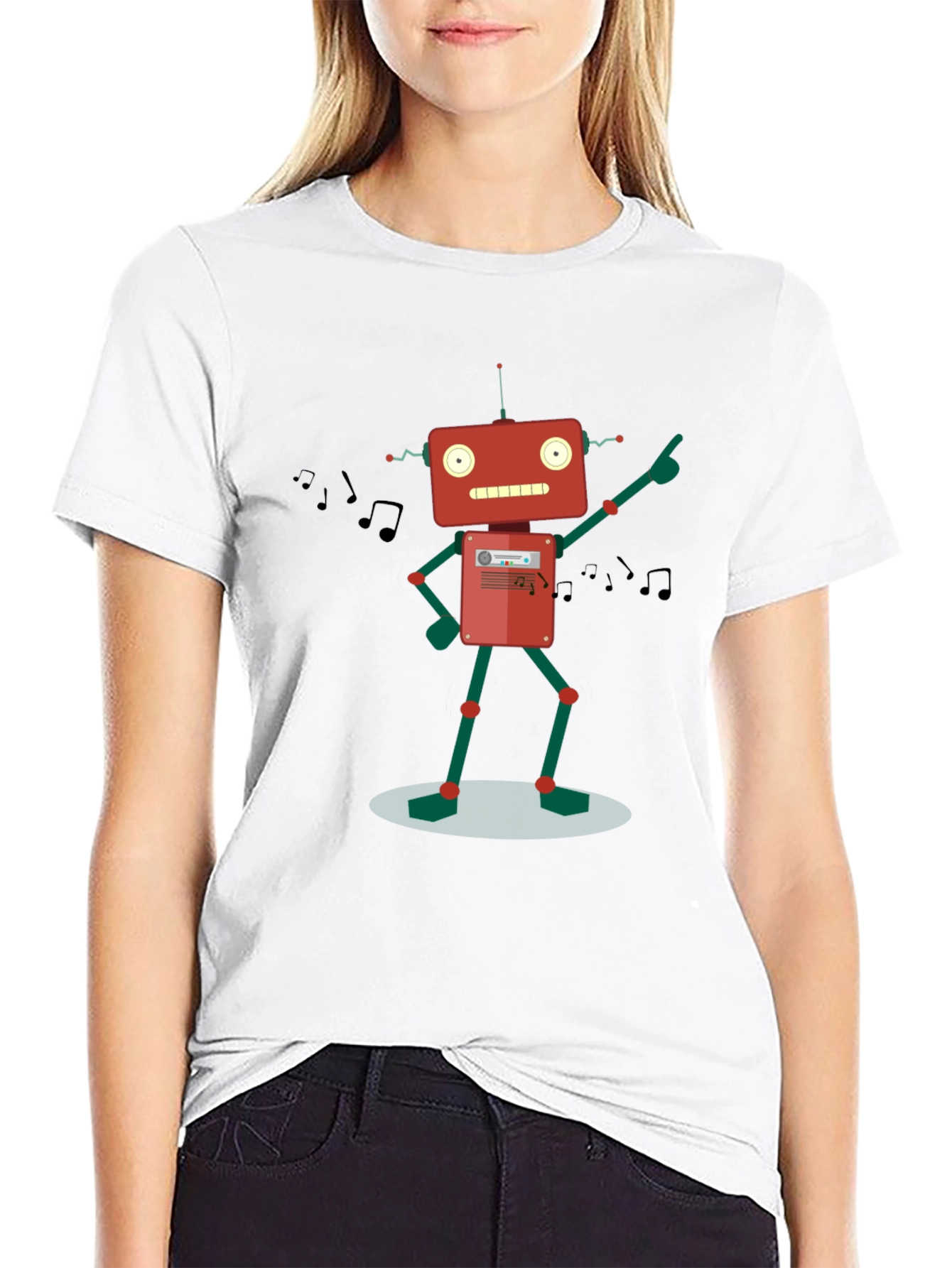 Retro Robot Music Lover Graphic T-Shirt
