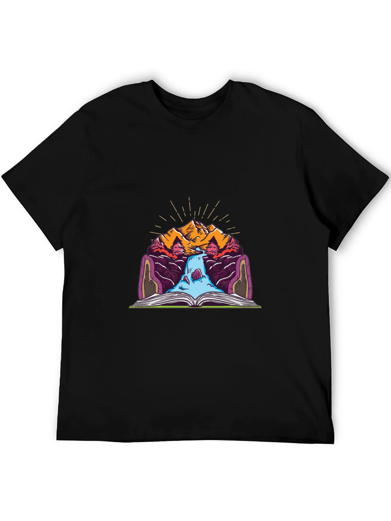 Mountain Book Waterfall Graphic T-Shirt