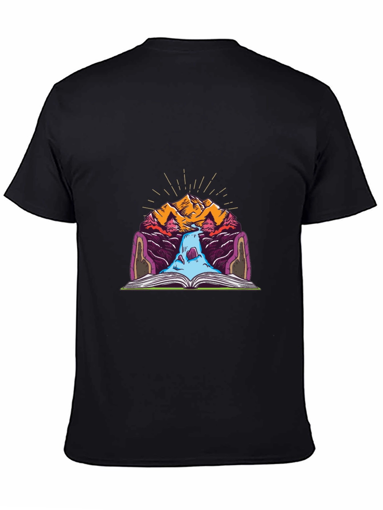 Mountain Book Waterfall Graphic T-Shirt