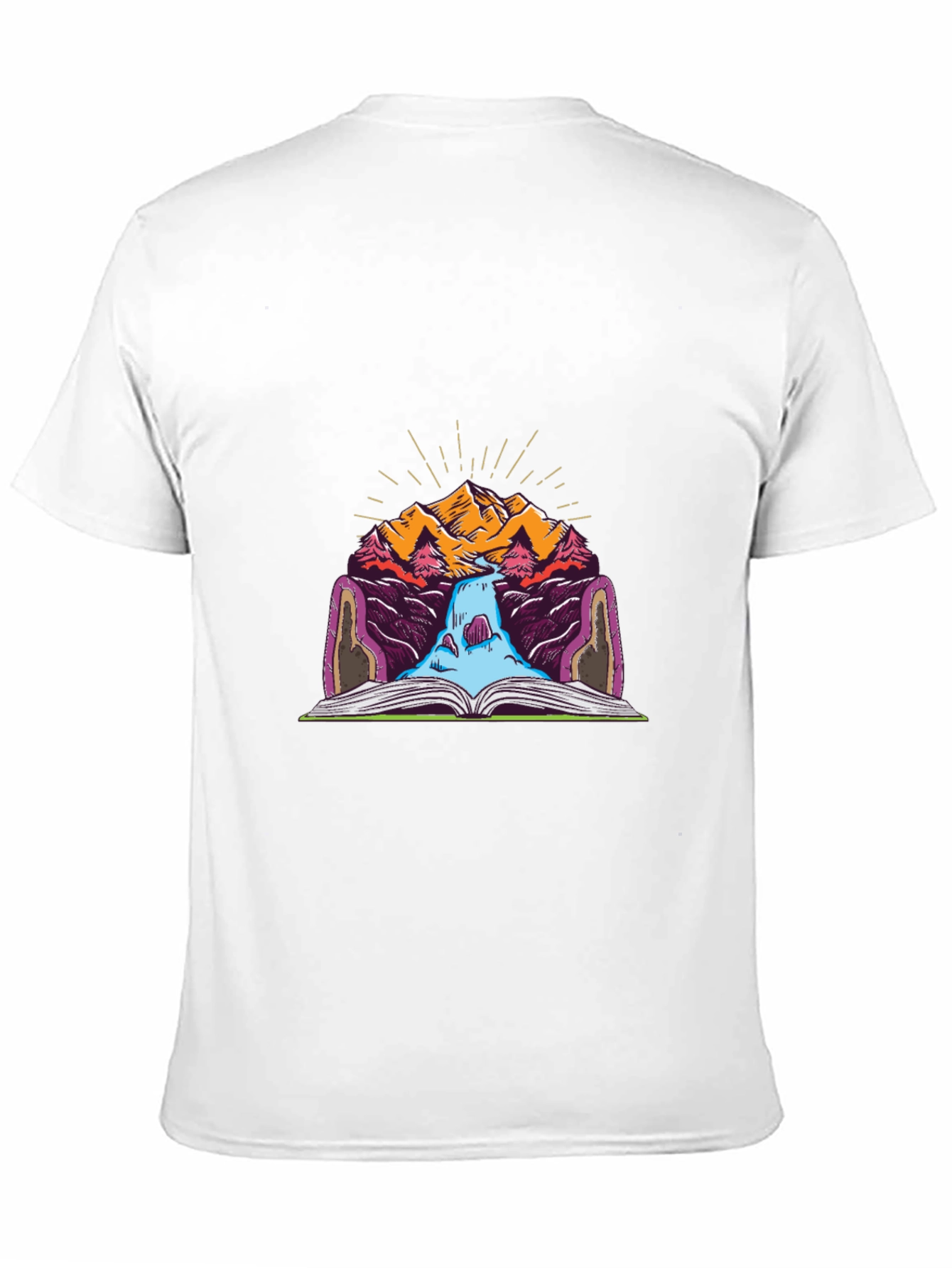 Mountain Book Waterfall Graphic T-Shirt