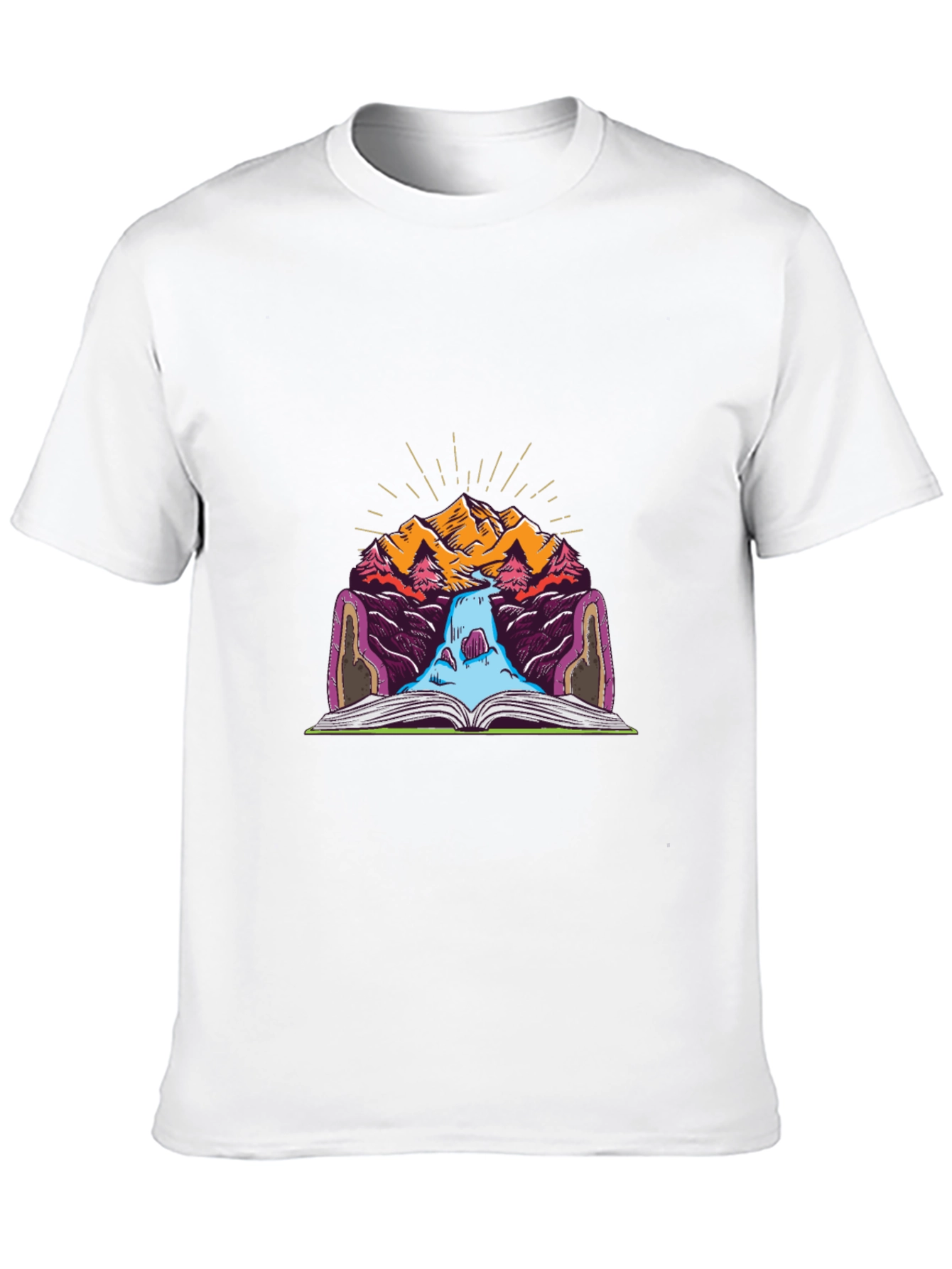 Mountain Book Waterfall Graphic T-Shirt