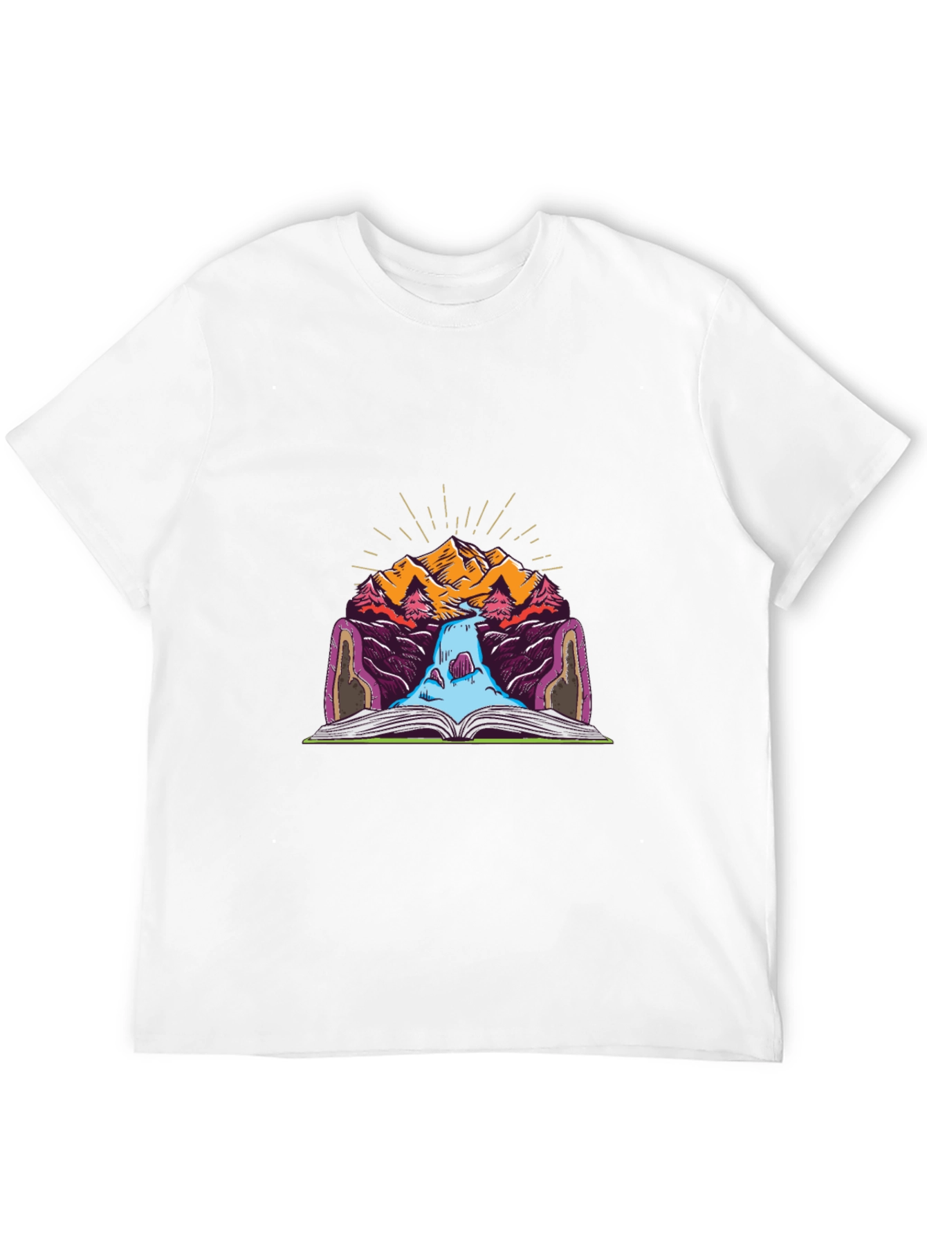 Mountain Book Waterfall Graphic T-Shirt