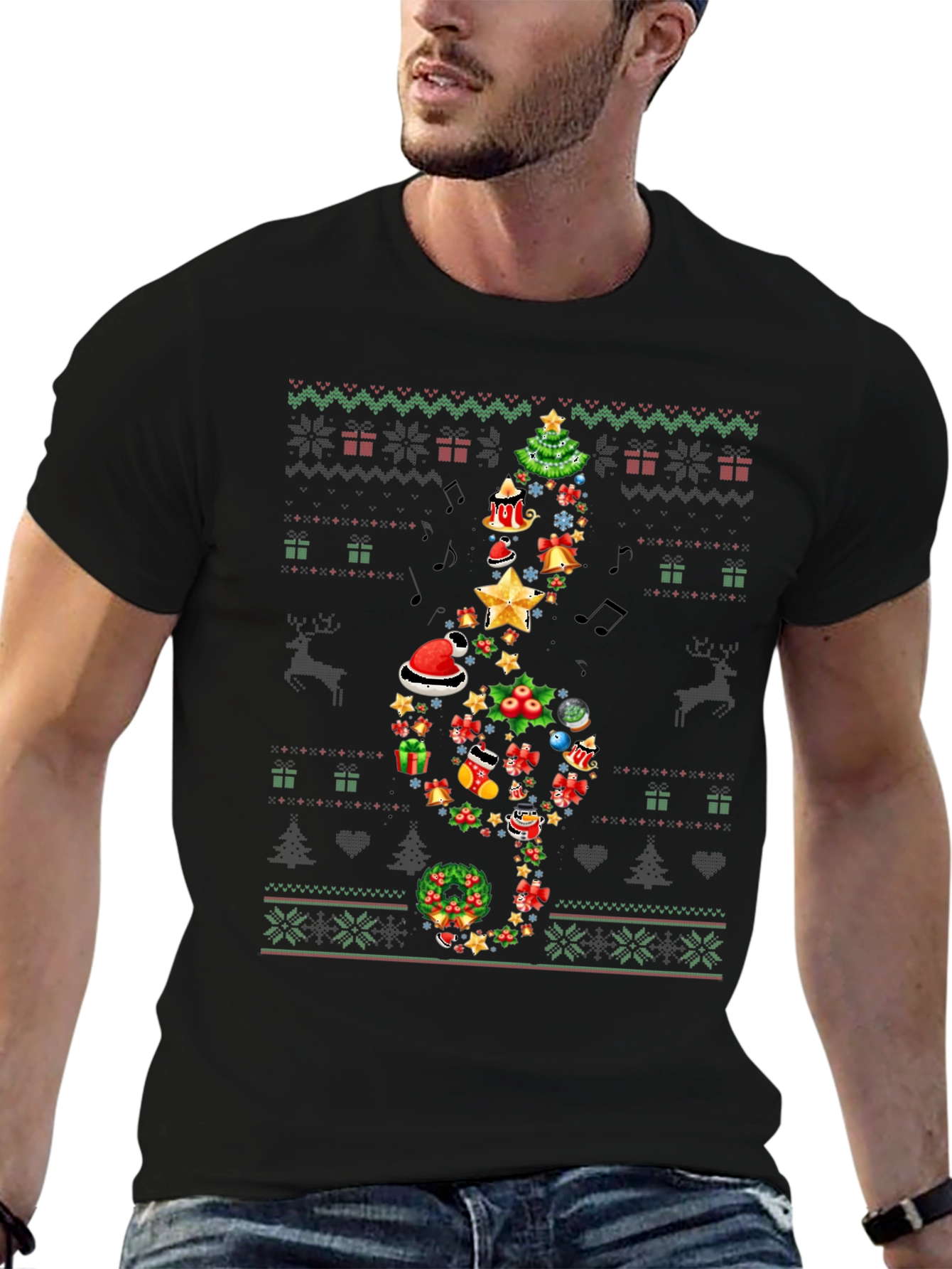 Festive Music Treble Clef Christmas T-Shirt