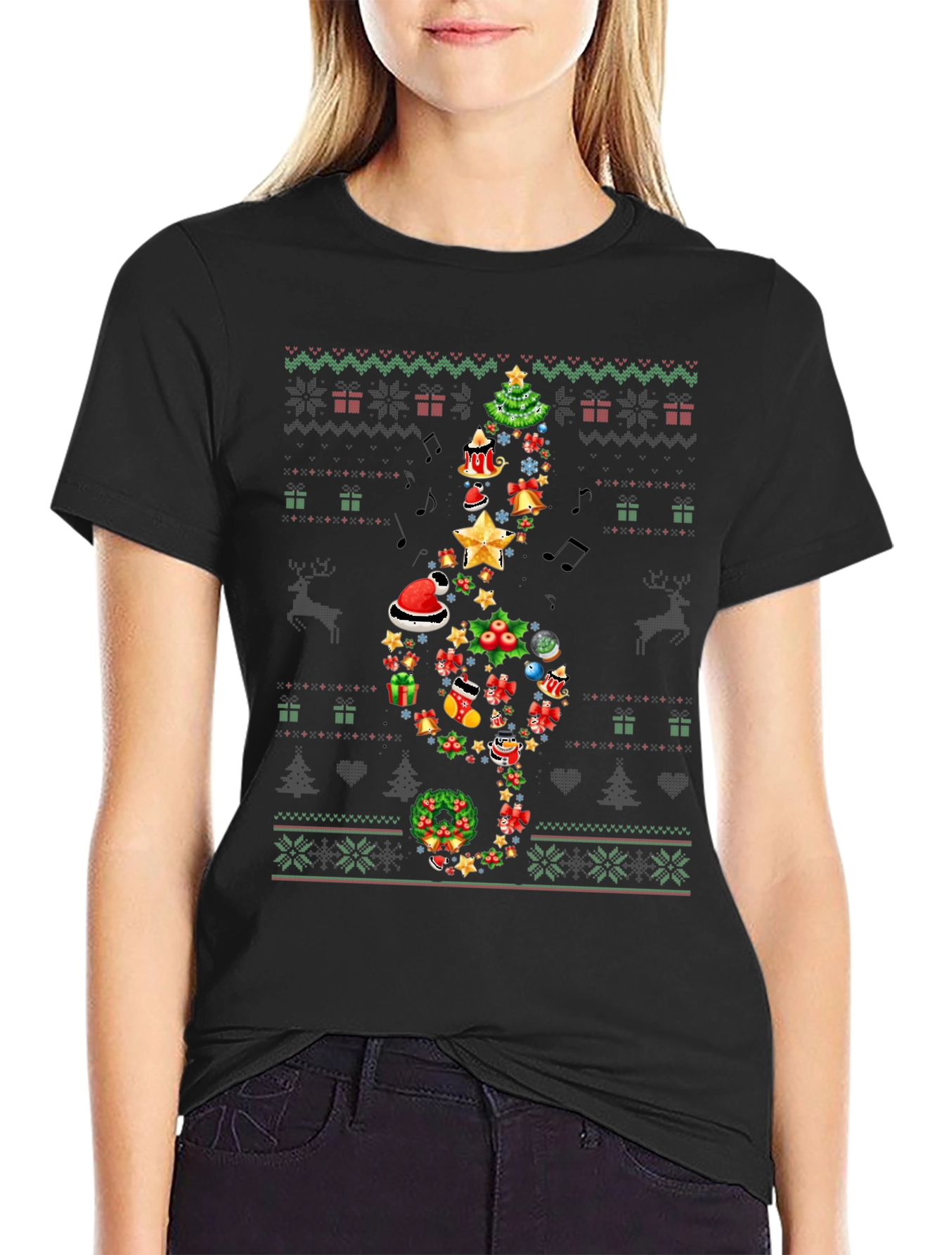 Festive Music Treble Clef Christmas T-Shirt